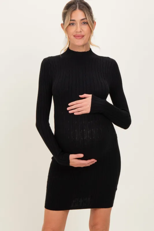 Black Cable Knit Mock Neck Maternity Mini Dress sold by Pinkblush
