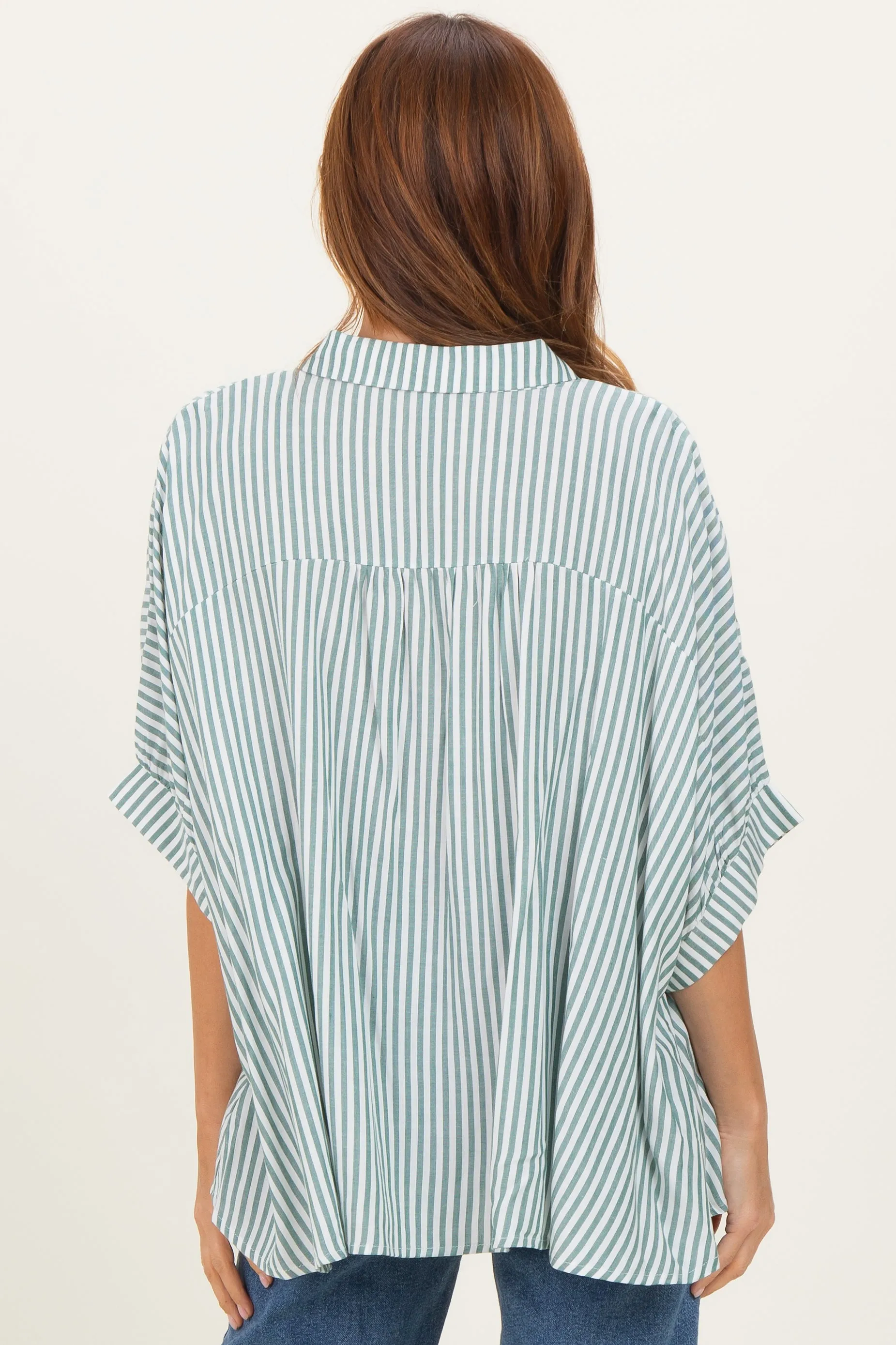 Forest Green Striped Button Up Dolman Top sold by Pinkblush product image thumbnail 4