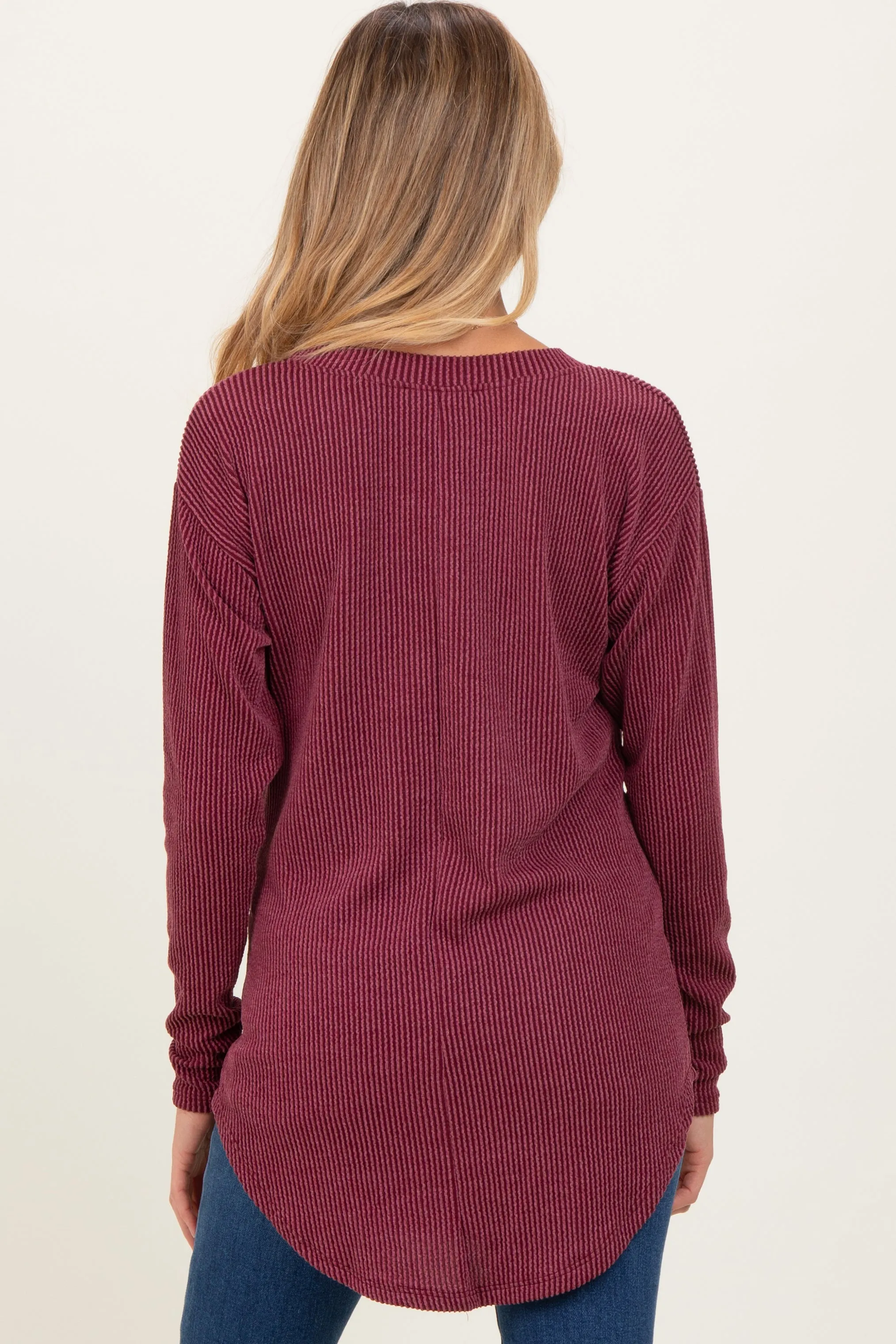Burgundy Solid Ribbed Long Sleeve Maternity Tunic Top sold by Pinkblush product image thumbnail 3