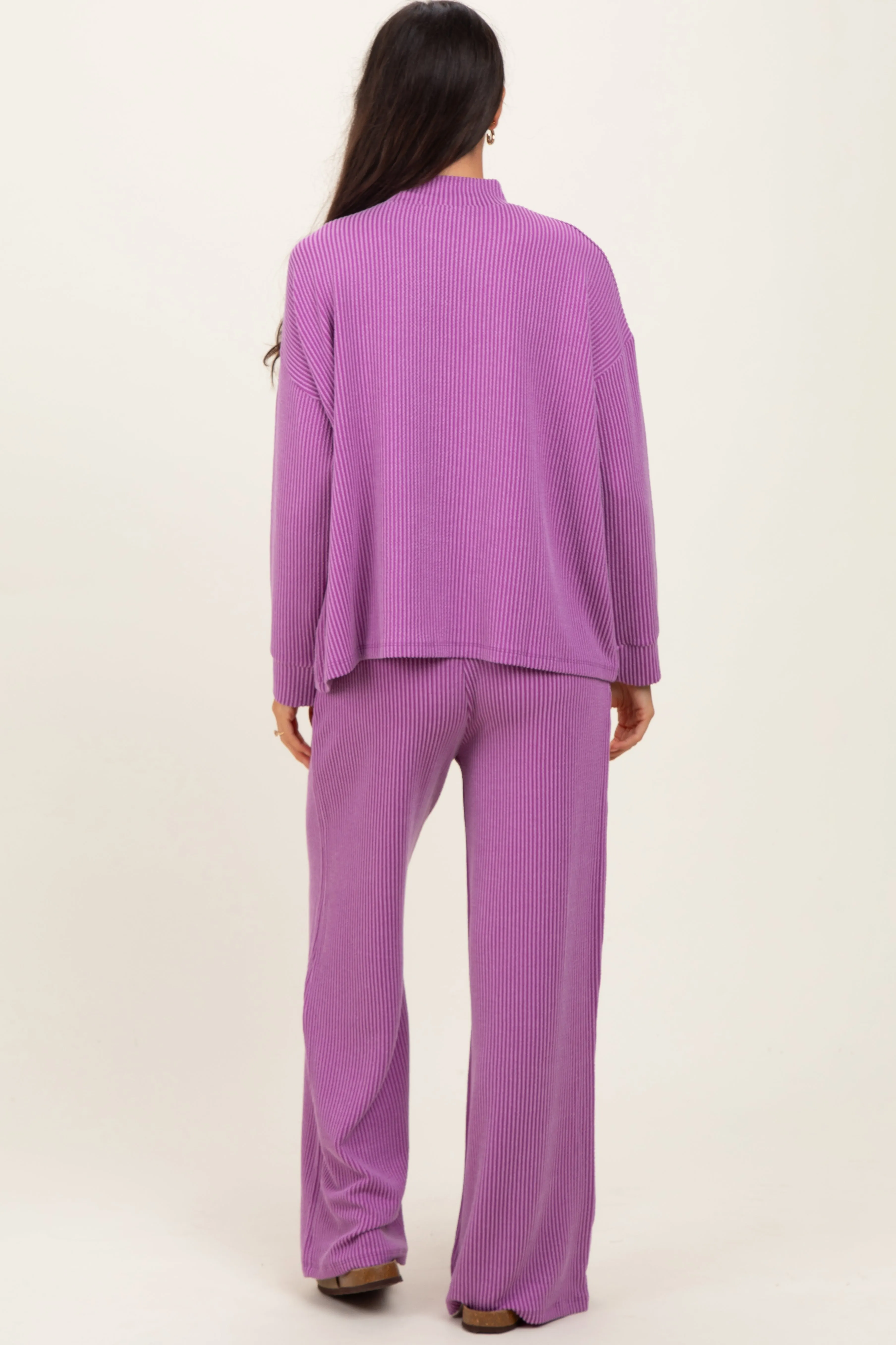 Lavender Textured Rib Mock Neck Long Sleeve Pants Set sold by Pinkblush product image thumbnail 3