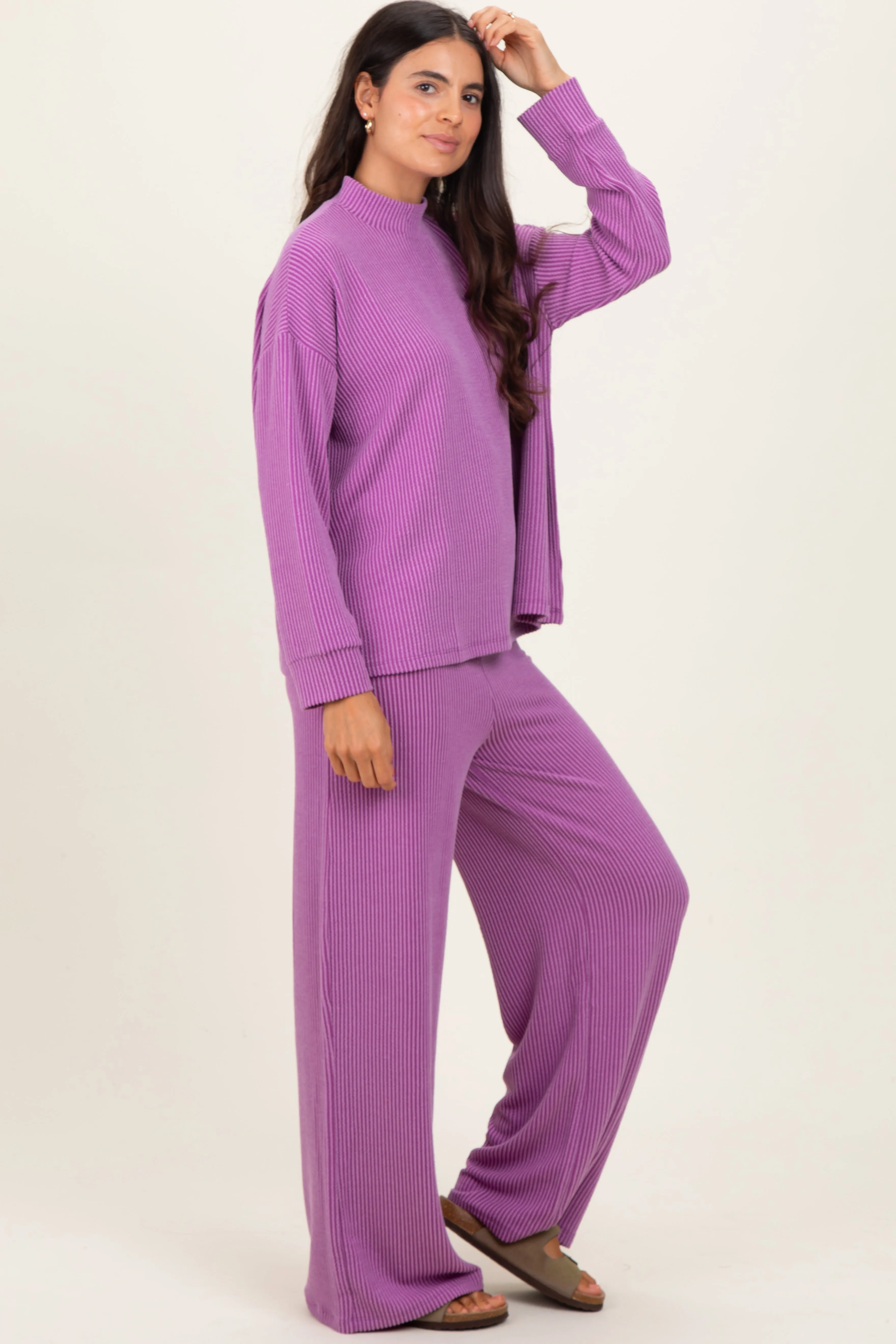 Lavender Textured Rib Mock Neck Long Sleeve Pants Set sold by Pinkblush product image thumbnail 2