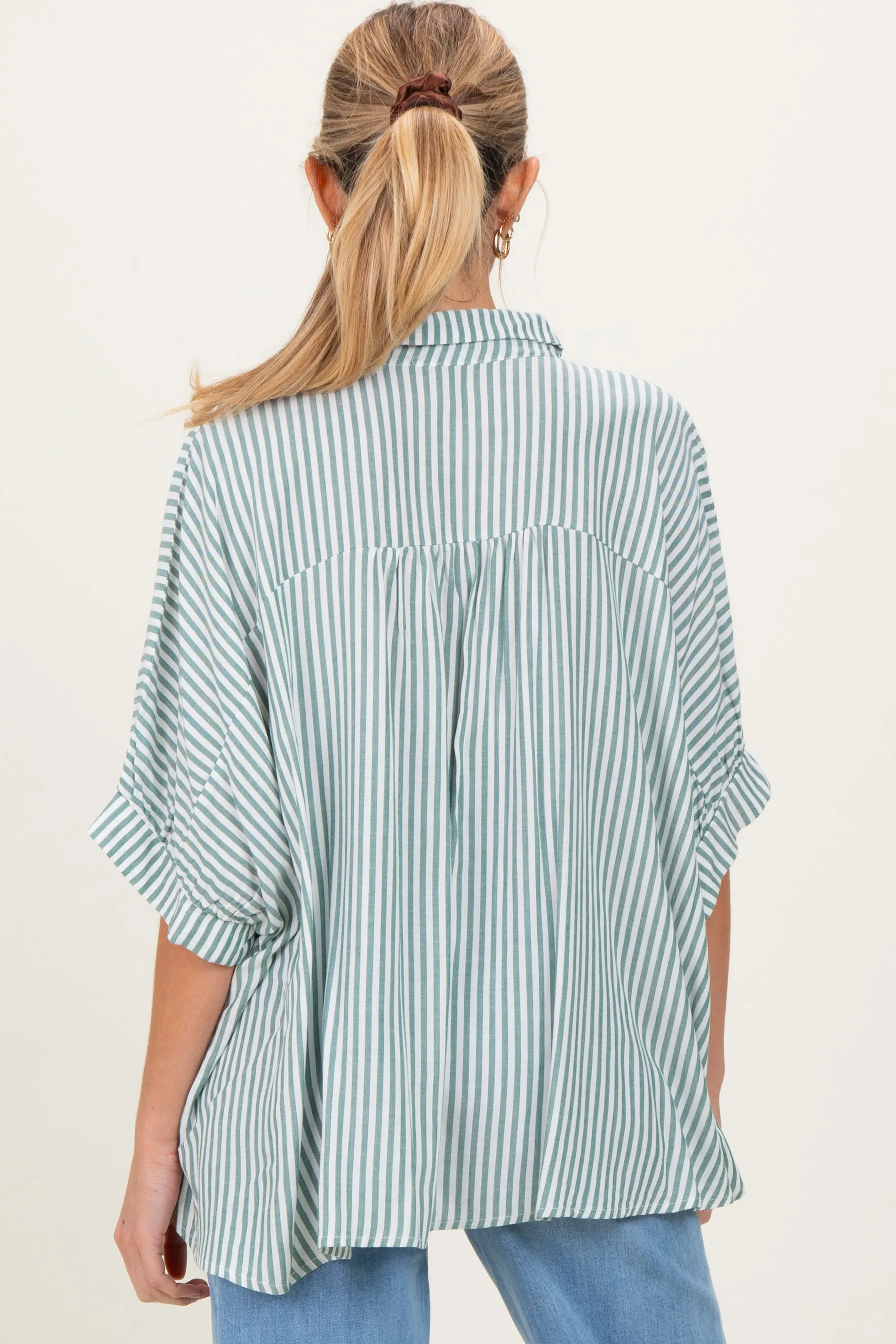 Forest Green Striped Button Up Dolman Maternity Top sold by Pinkblush product image thumbnail 3