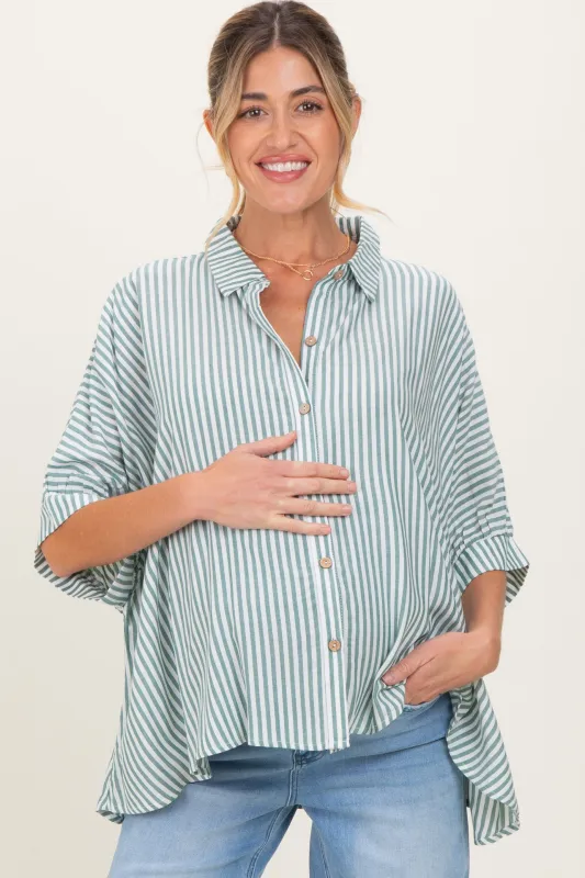 Forest Green Striped Button Up Dolman Maternity Top sold by Pinkblush