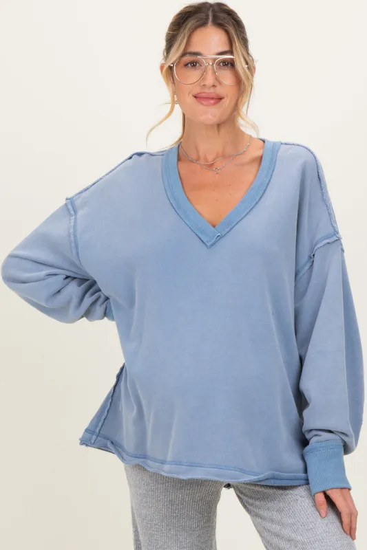 Blue Mineral Washed French Terry Oversized Maternity Sweatshirt sold by Pinkblush