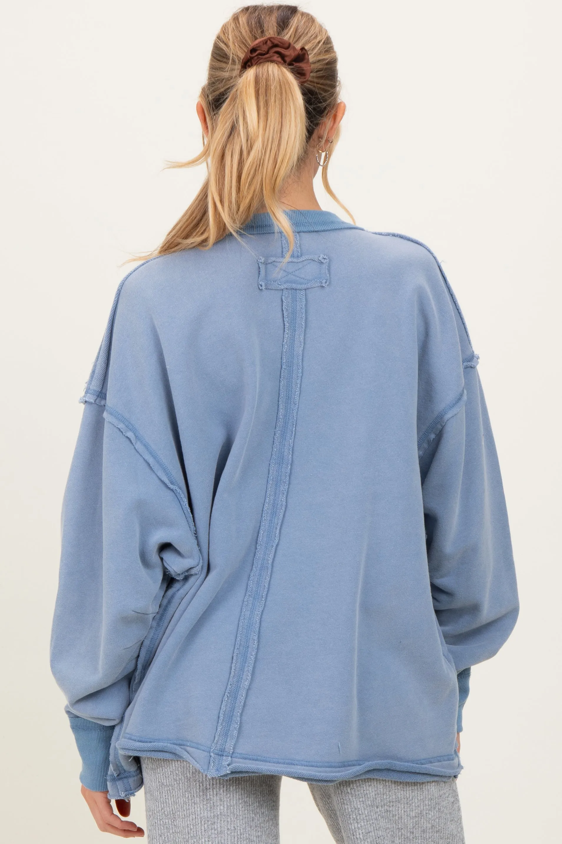 Blue Mineral Washed French Terry Oversized Maternity Sweatshirt sold by Pinkblush product image thumbnail 2