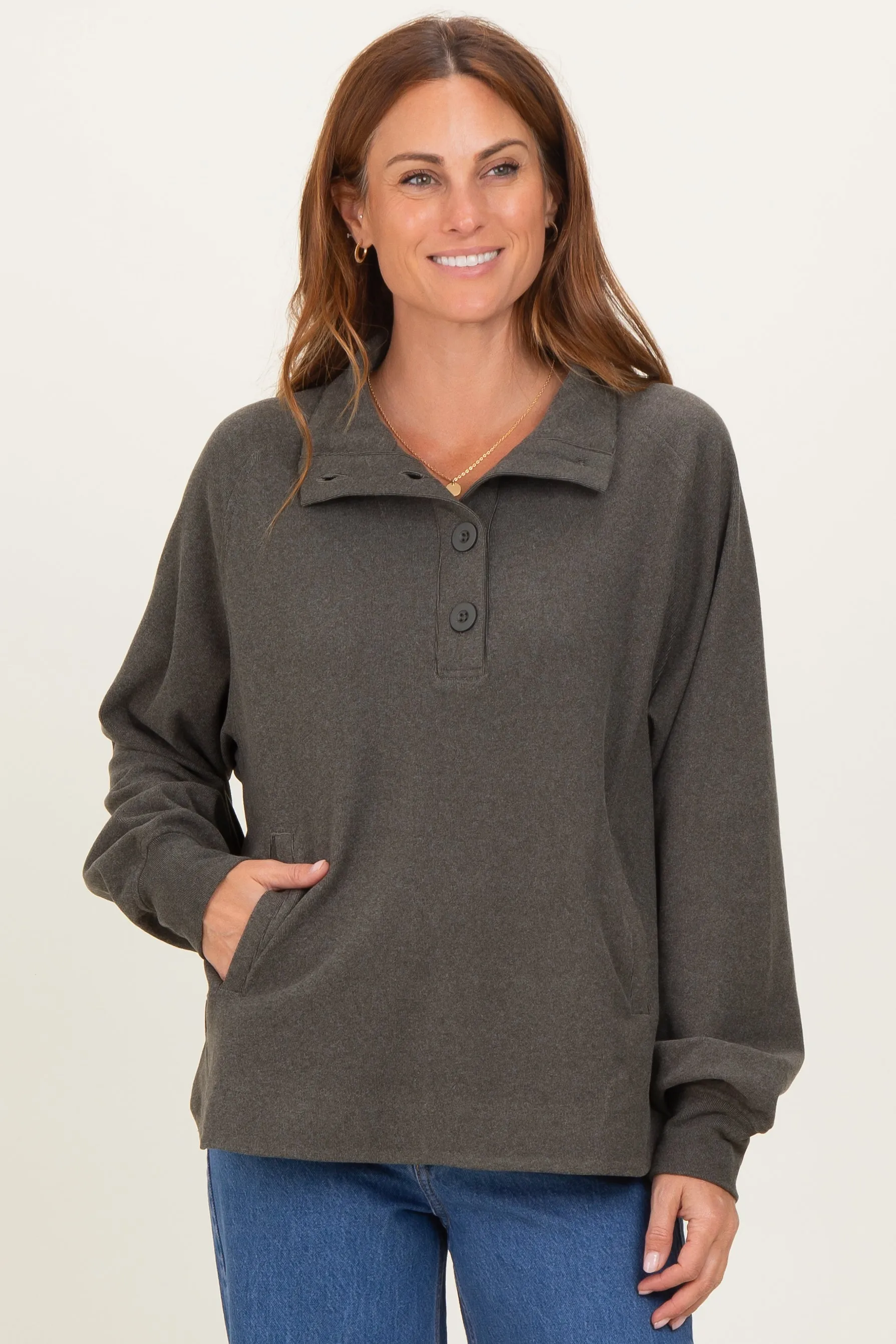 Forest Green Brushed Knit Button Collar Maternity Pullover sold by Pinkblush product image thumbnail 5