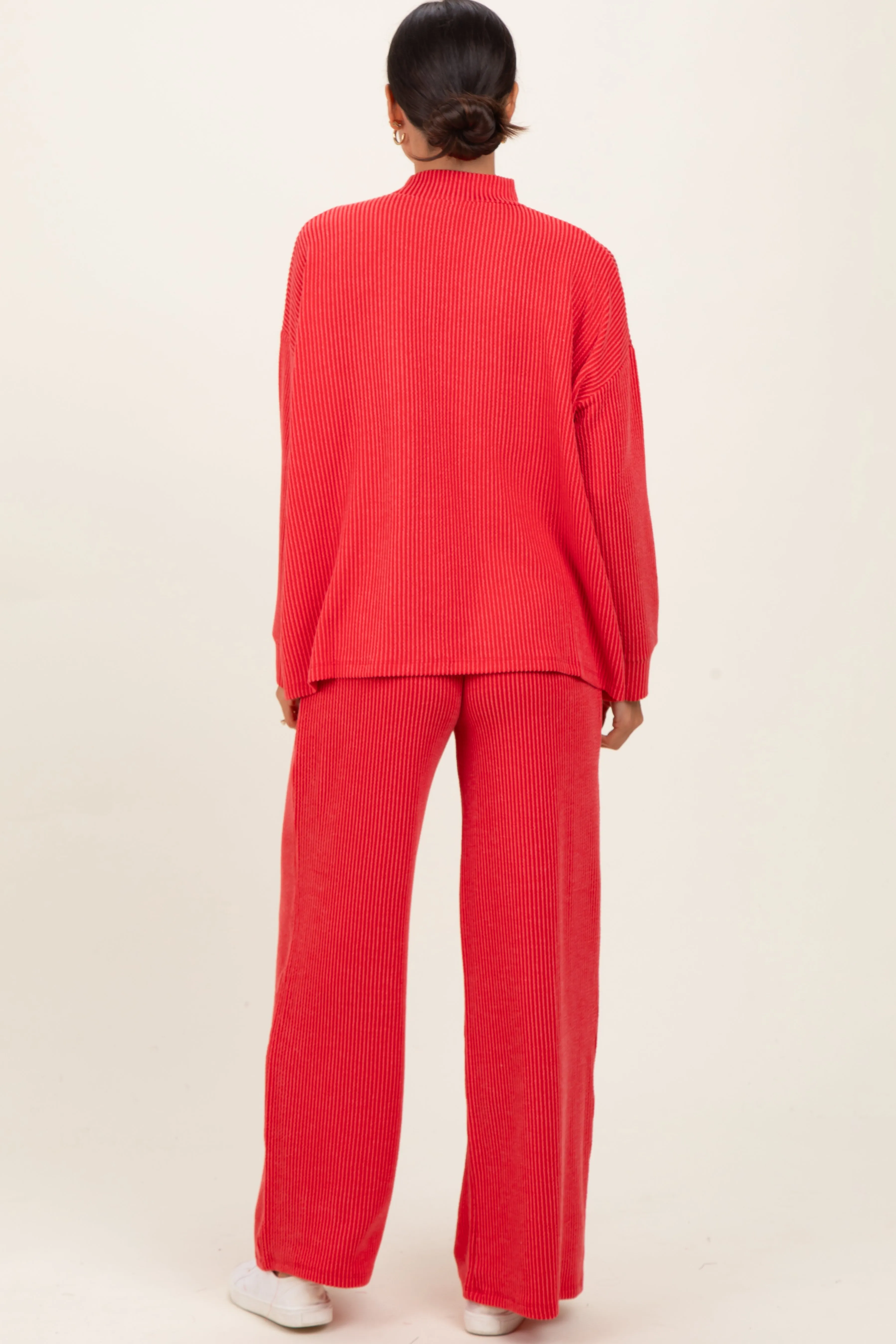 Red Textured Rib Mock Neck Long Sleeve Pants Set sold by Pinkblush product image thumbnail 4