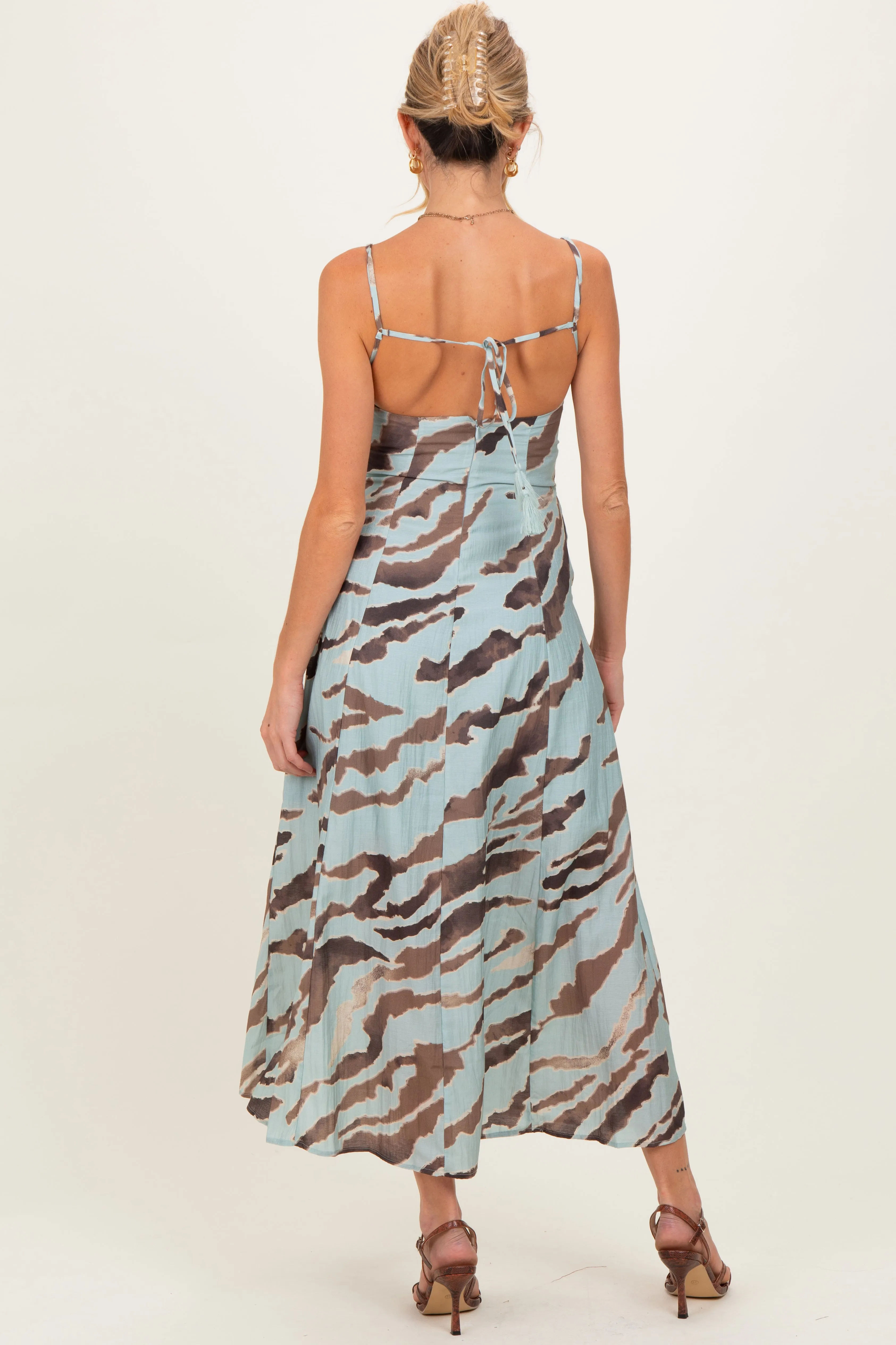 Light Blue Printed Open Tie Back Maternity Maxi Dress sold by Pinkblush product image thumbnail 4