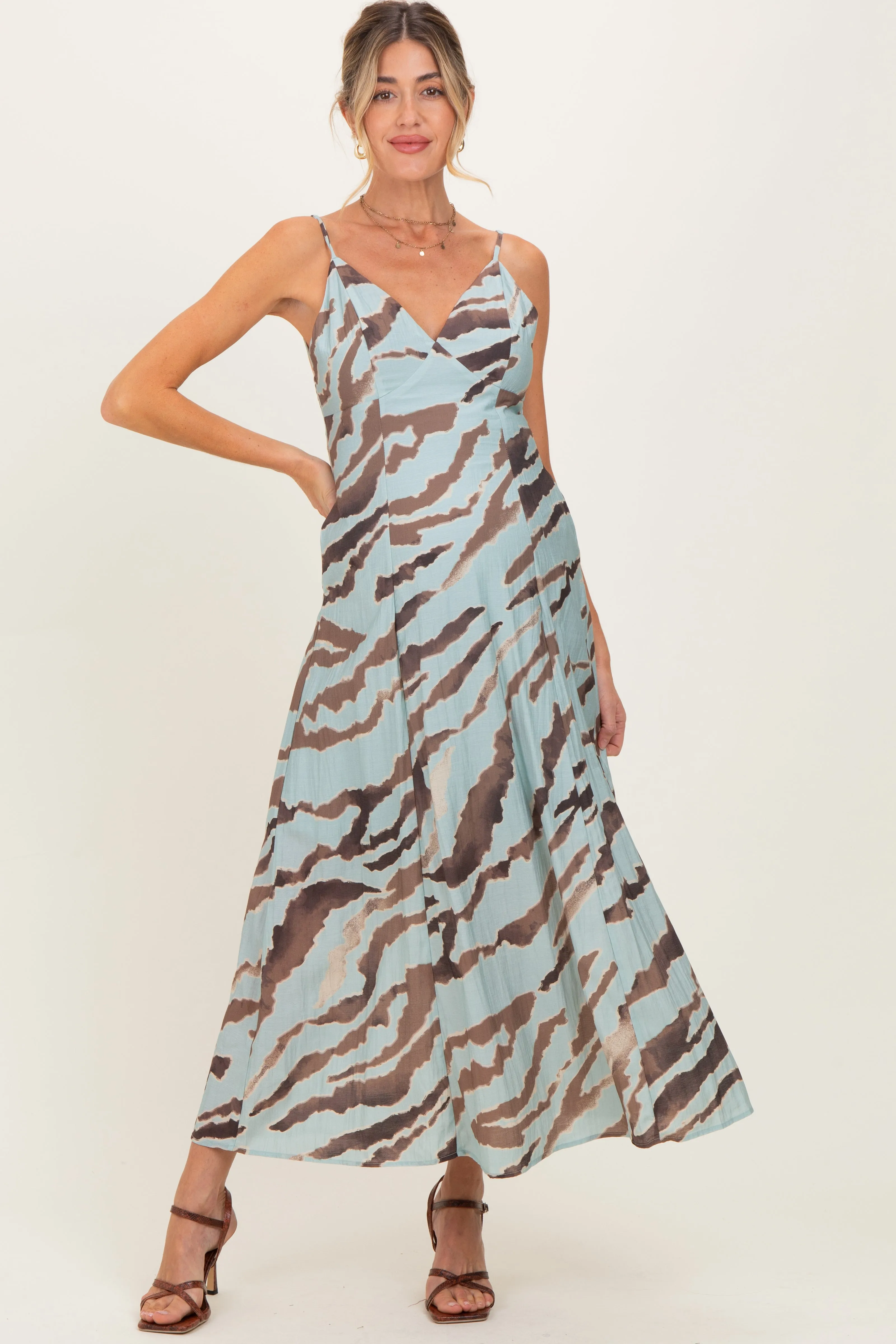 Light Blue Printed Open Tie Back Maternity Maxi Dress sold by Pinkblush product image thumbnail 2