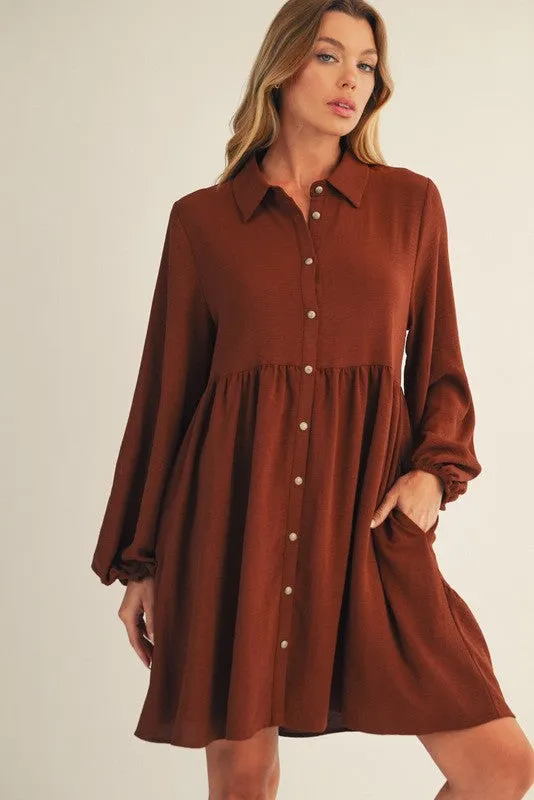 Brown Tiered Back Detail Button Down Maternity Dress sold by Pinkblush product image thumbnail 5