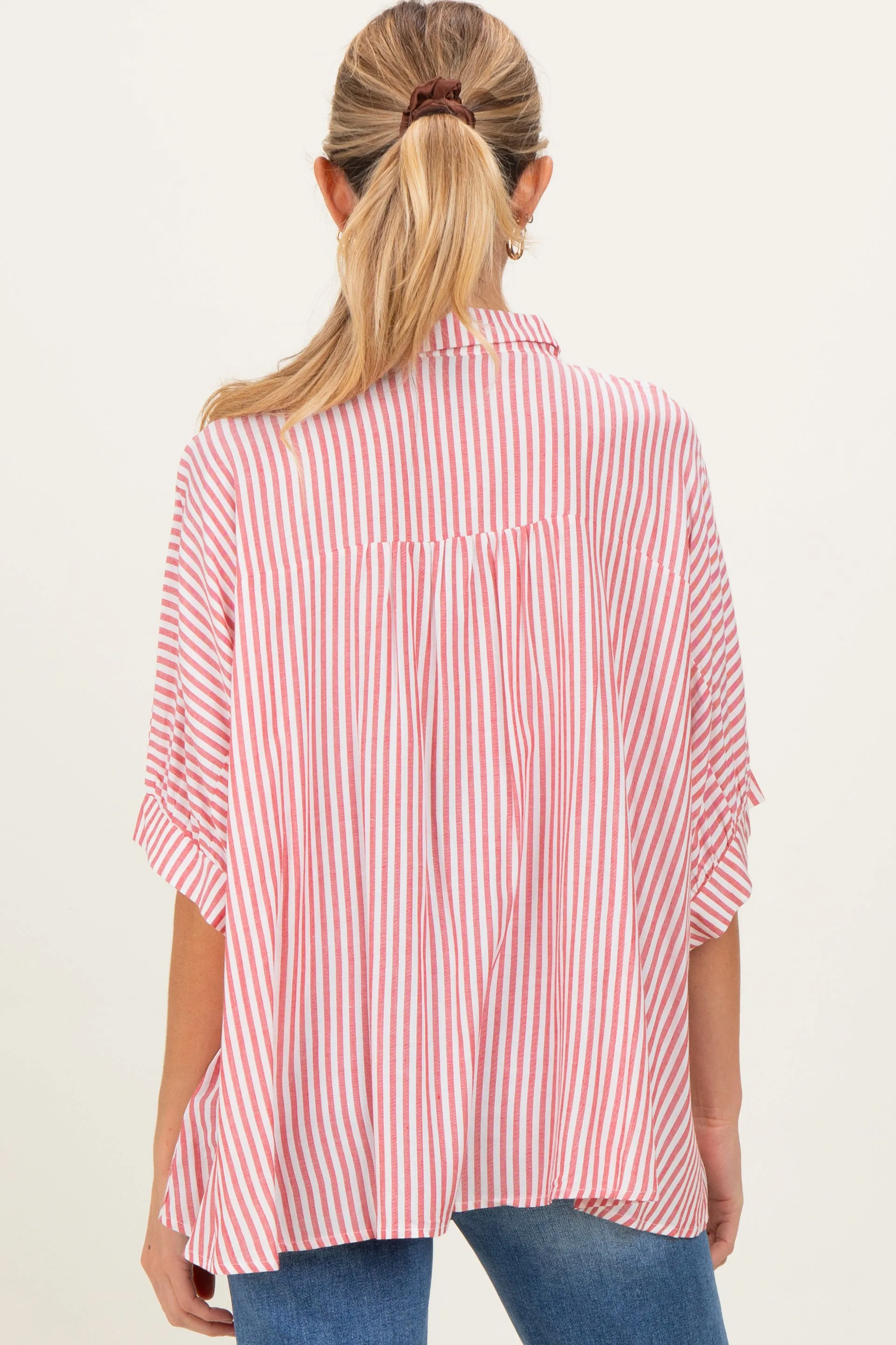 Red Striped Button Up Dolman Maternity Top sold by Pinkblush product image thumbnail 4
