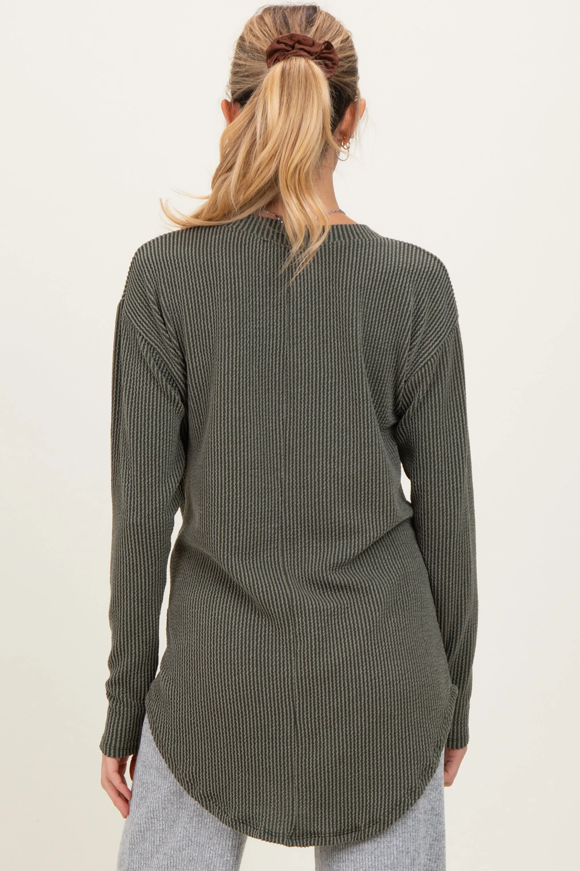 Olive Solid Ribbed Long Sleeve Maternity Tunic Top sold by Pinkblush product image thumbnail 3