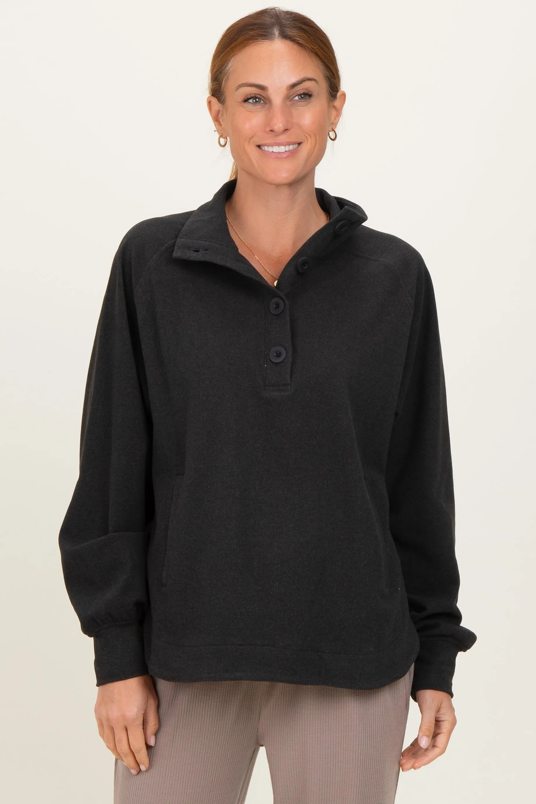 Black Brushed Knit Button Collar Maternity Pullover sold by Pinkblush product image thumbnail 5