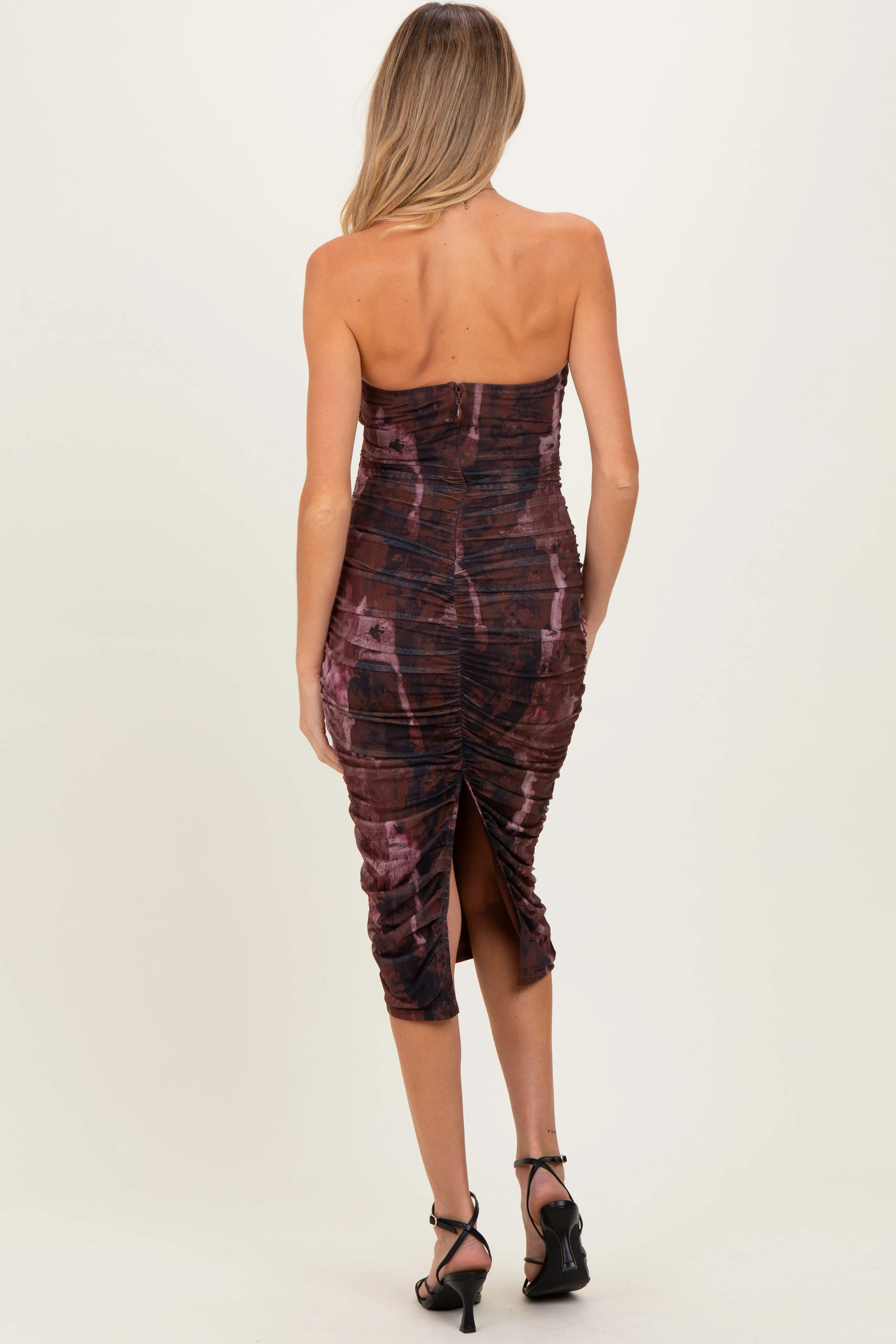 Pink Brown Tube Ruching Midi Maternity Dress sold by Pinkblush product image thumbnail 3