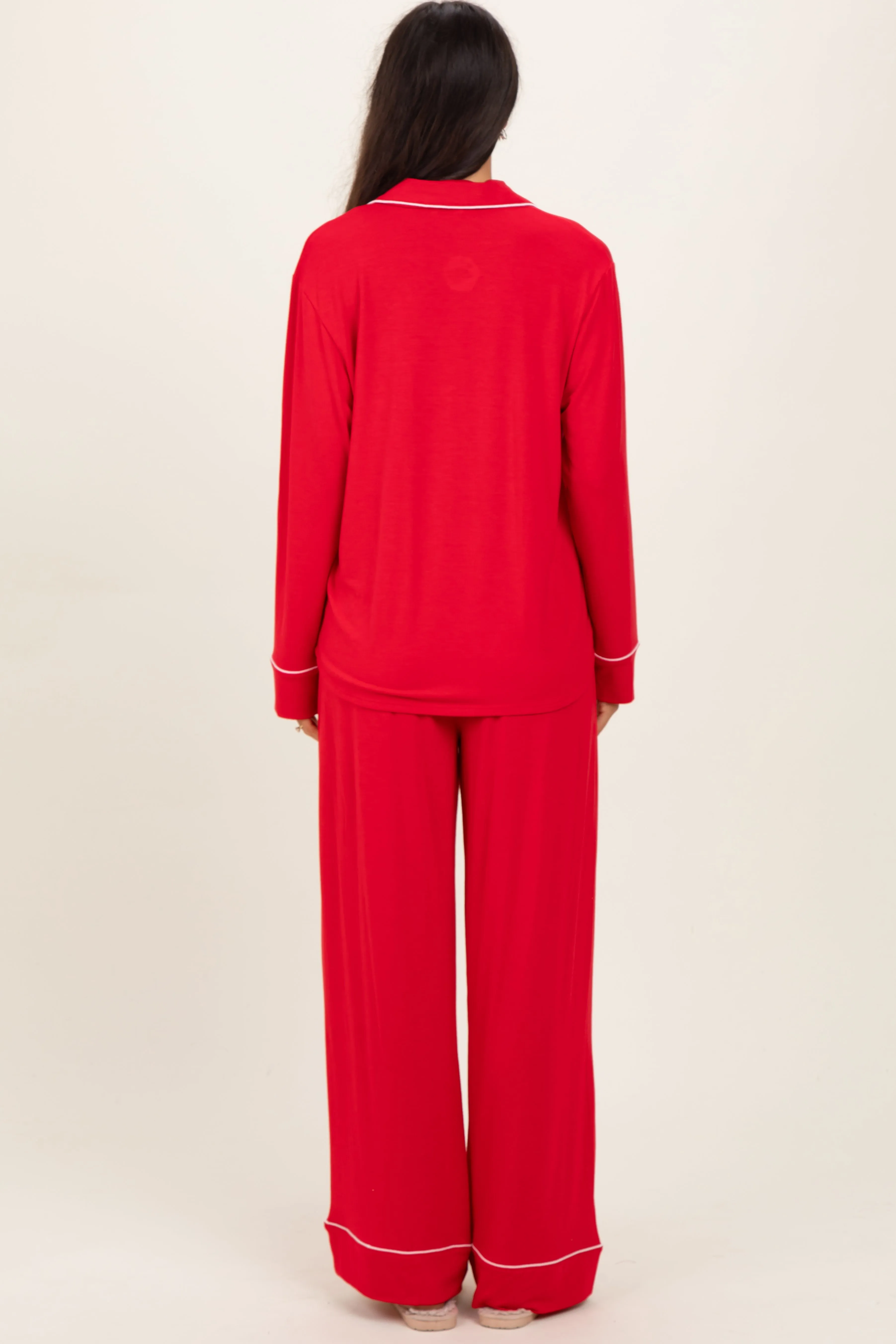 Red Button Down Top Wide Leg Pant Pajama Set sold by Pinkblush product image thumbnail 4