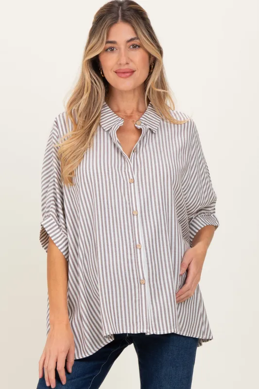 Brown Striped Button Up Dolman Maternity Top sold by Pinkblush