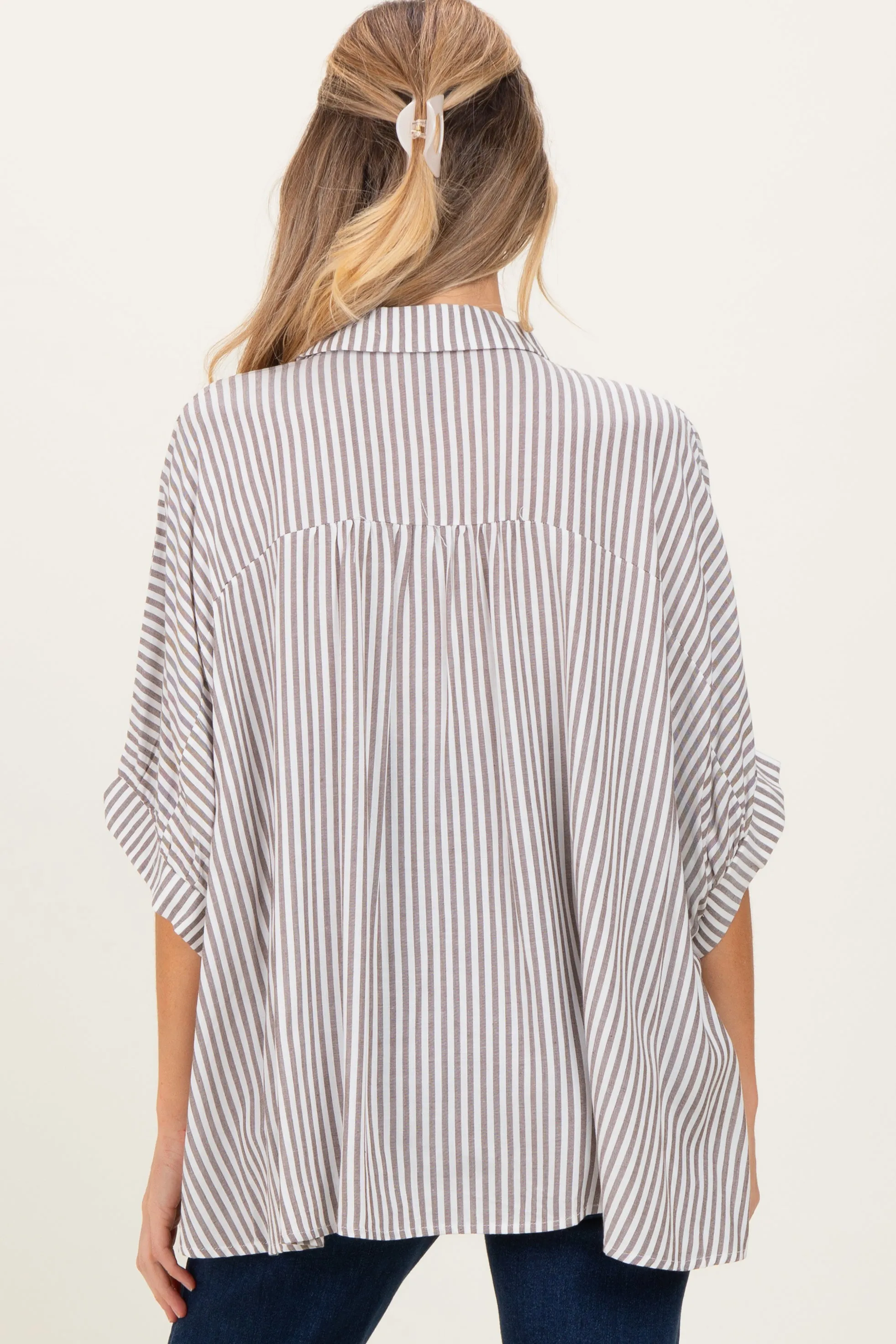 Brown Striped Button Up Dolman Maternity Top sold by Pinkblush product image thumbnail 3