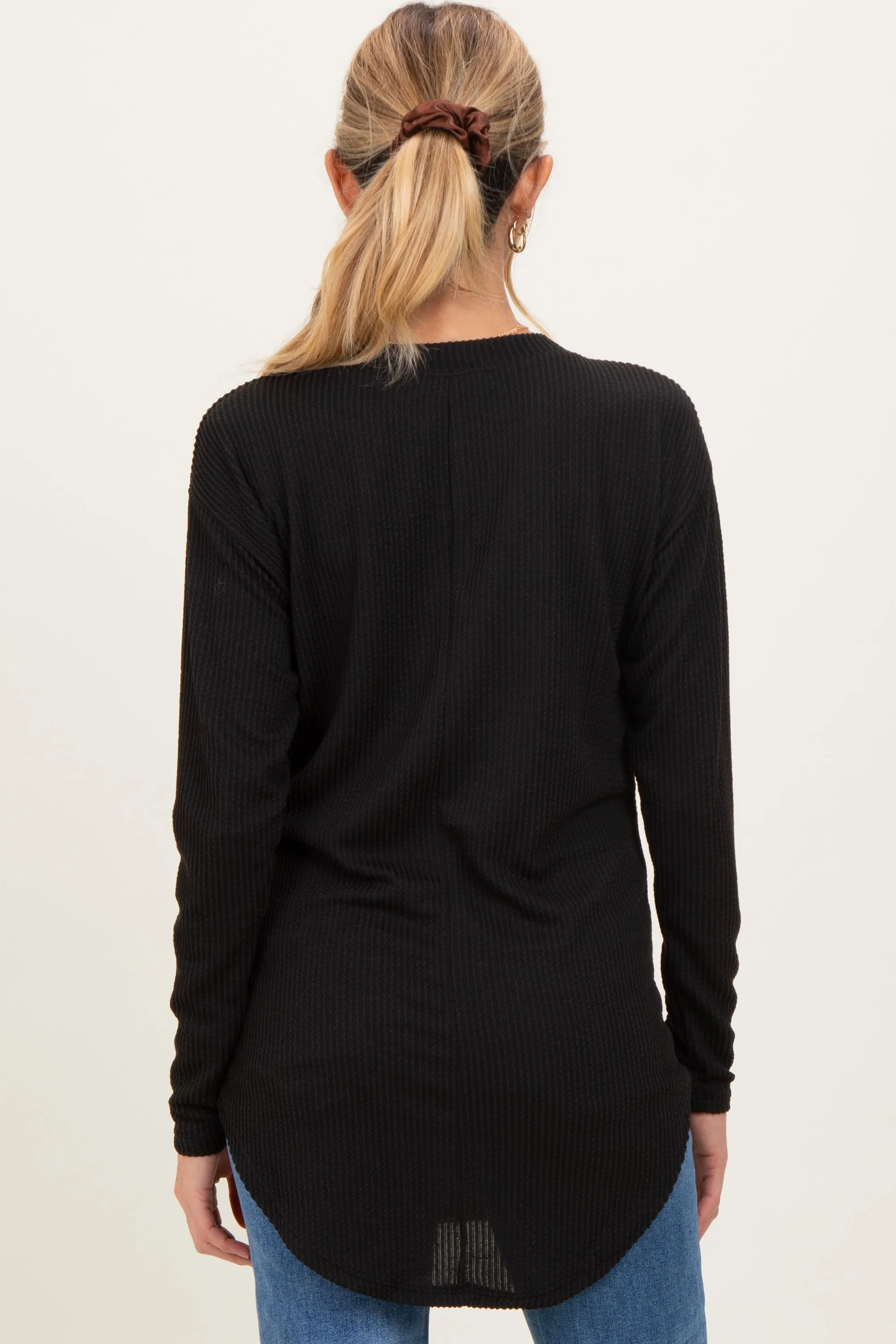 Black Solid Ribbed Long Sleeve Maternity Tunic Top sold by Pinkblush product image thumbnail 4