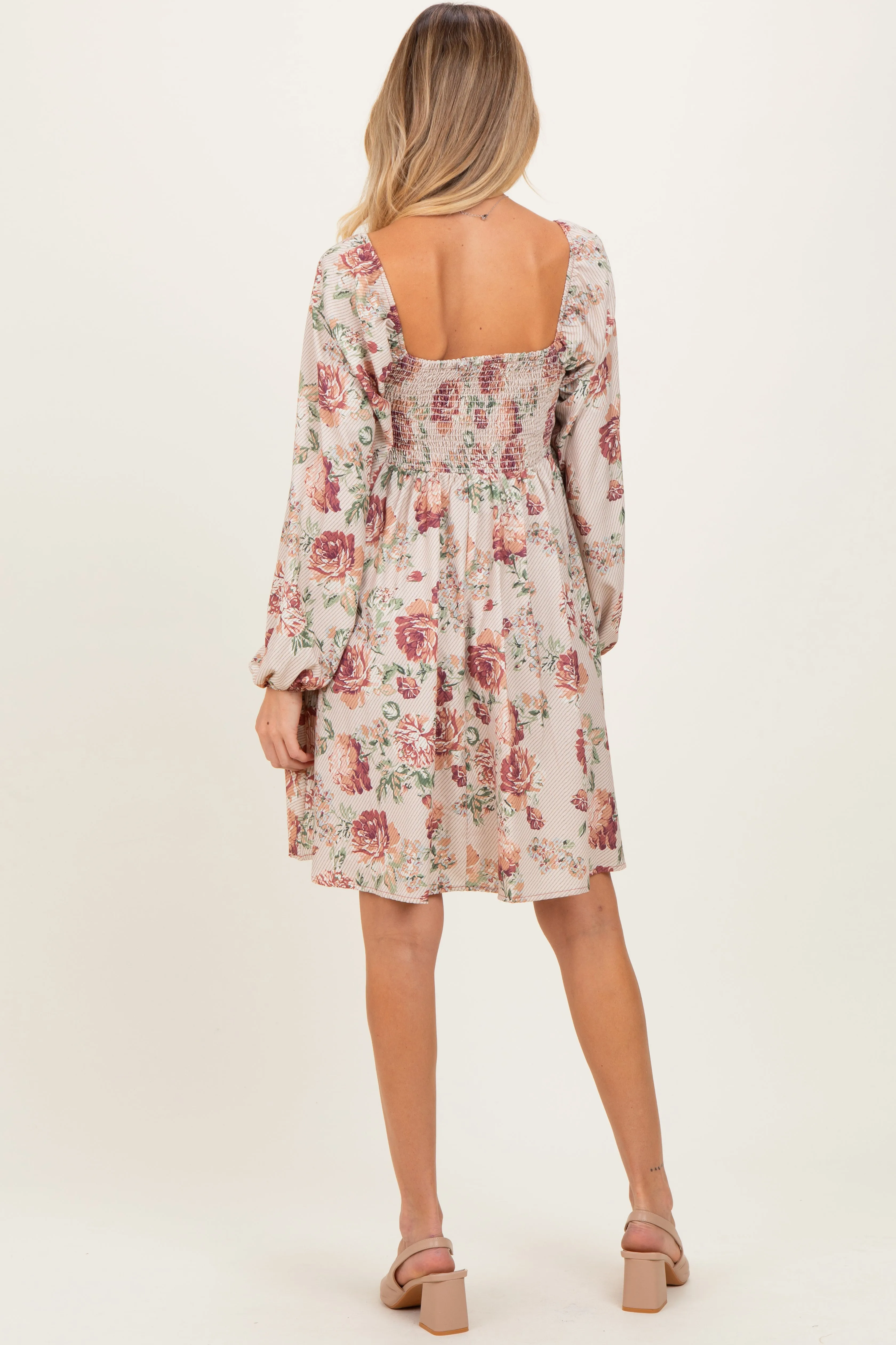 Cream Rose Floral Long Sleeve Maternity Dress sold by Pinkblush product image thumbnail 3