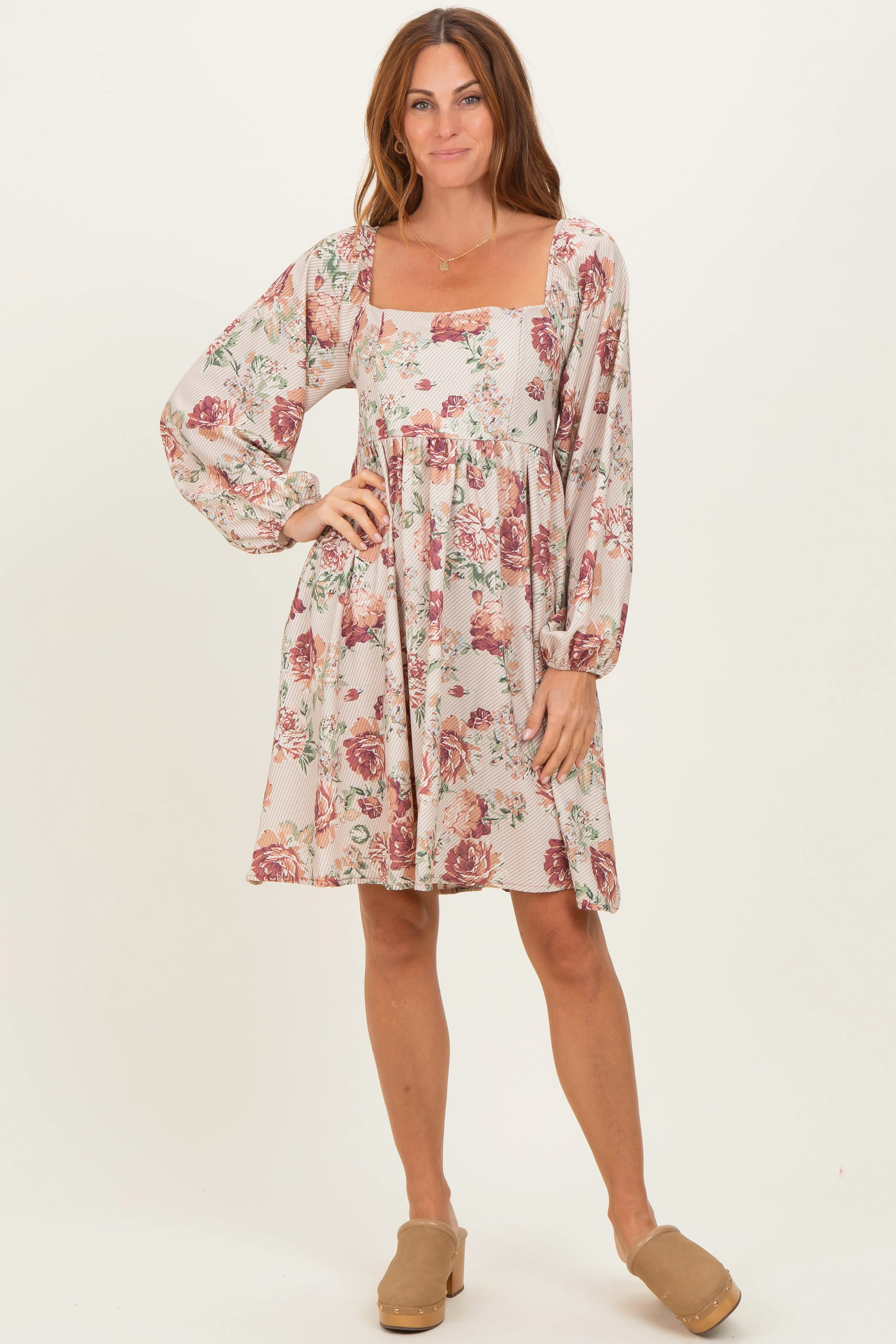 Cream Rose Floral Long Sleeve Maternity Dress sold by Pinkblush product image thumbnail 4