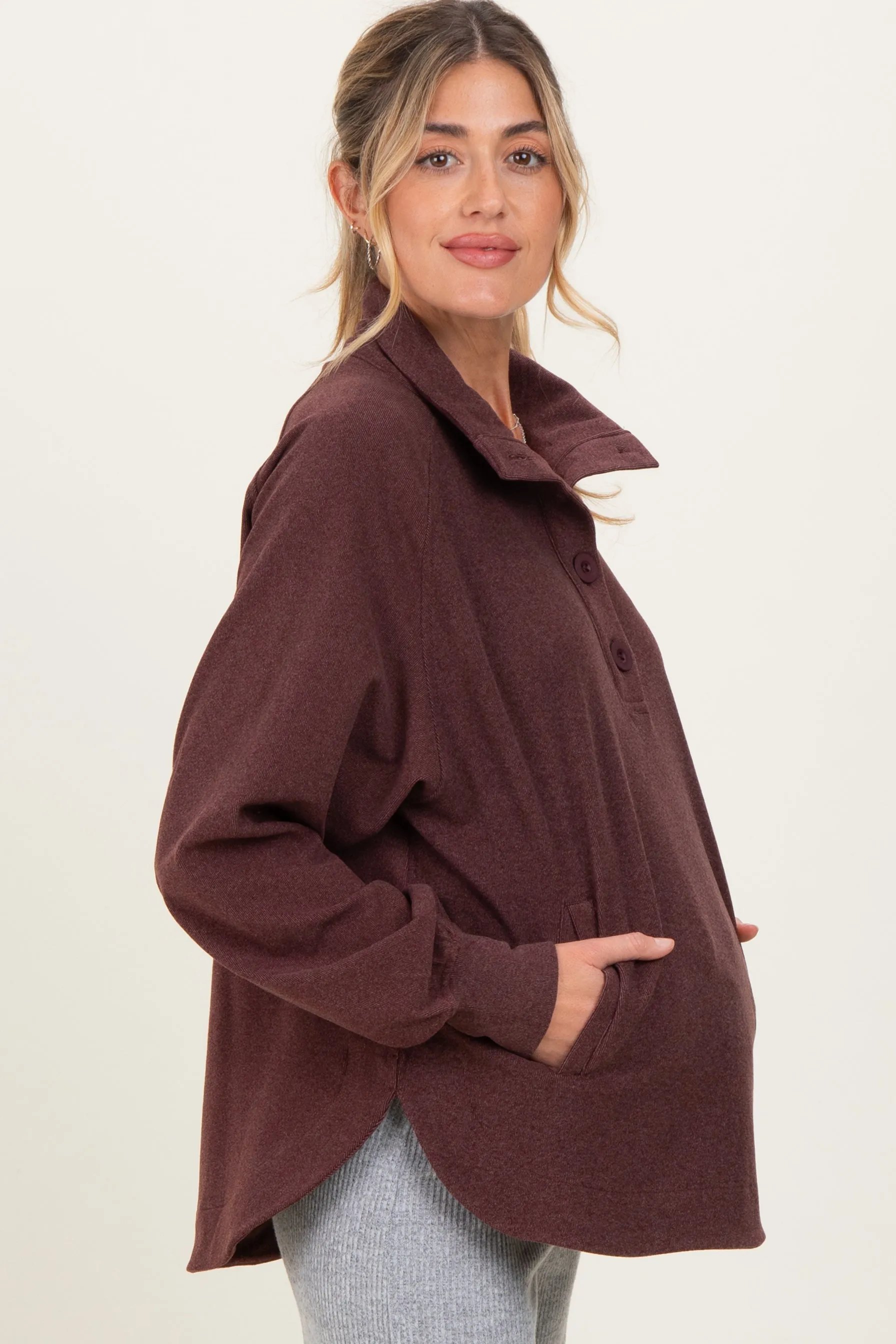 Burgundy Brushed Knit Button Collar Maternity Pullover sold by Pinkblush product image thumbnail 3