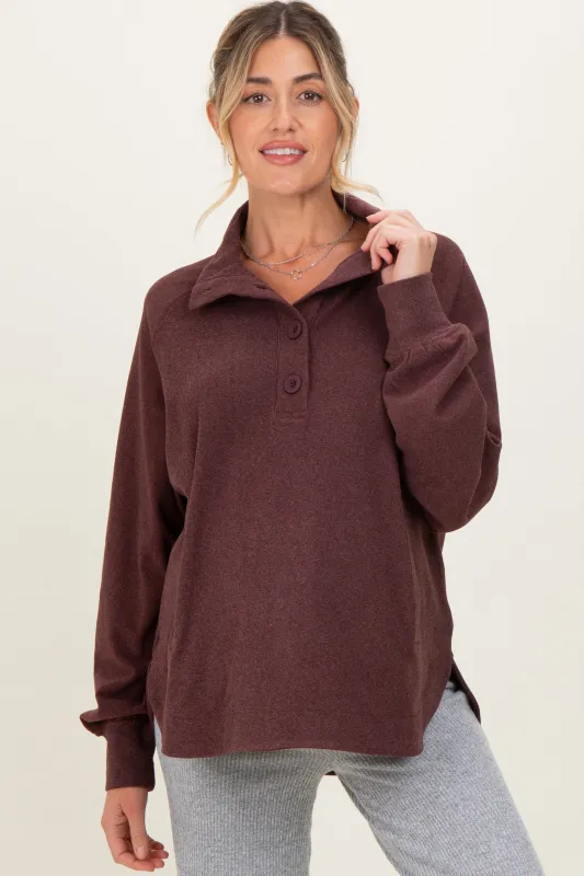 Burgundy Brushed Knit Button Collar Maternity Pullover sold by Pinkblush