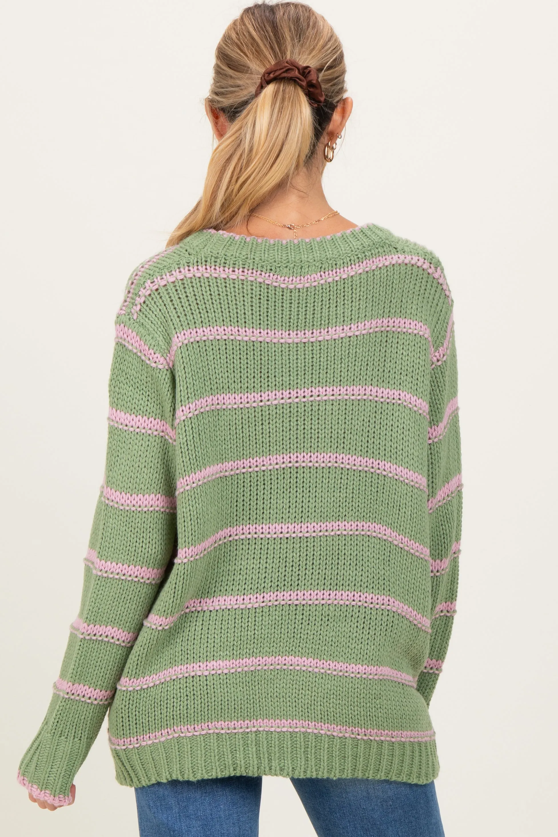 Light Olive Pink Striped Boxy Maternity Sweater sold by Pinkblush product image thumbnail 3