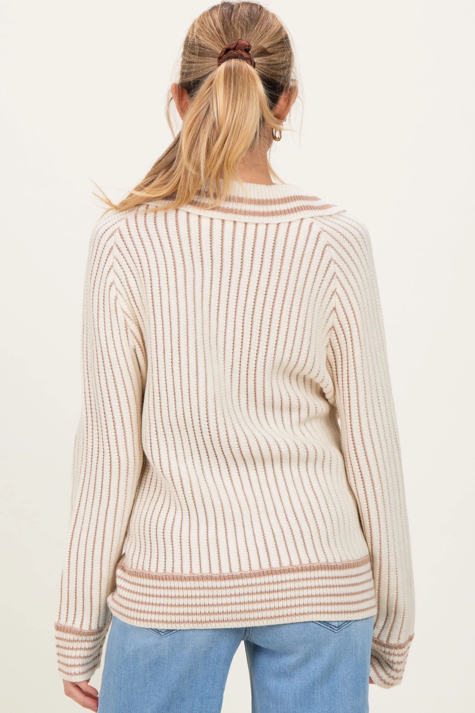 Cream Chunky Rib Striped Detail Polo Maternity Sweater sold by Pinkblush product image thumbnail 3