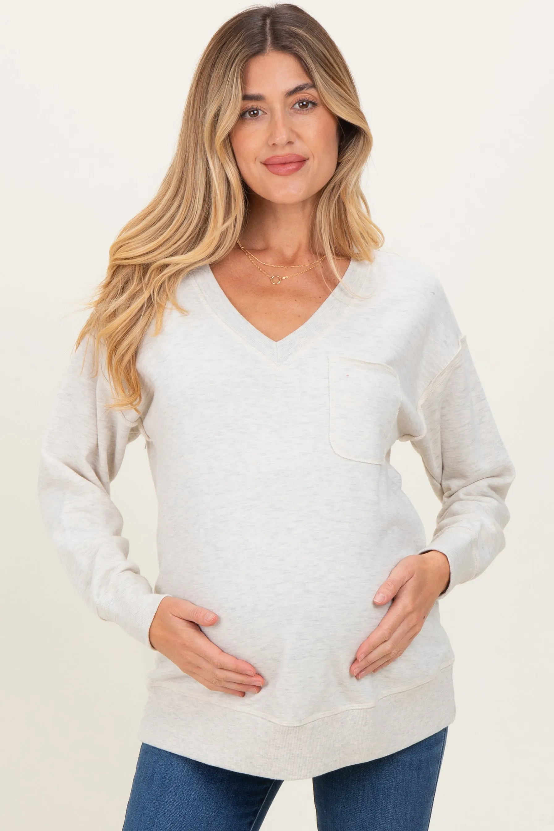 Heather Grey V-Neck Long Sleeve Maternity Pullover Top sold by Pinkblush product image thumbnail 2