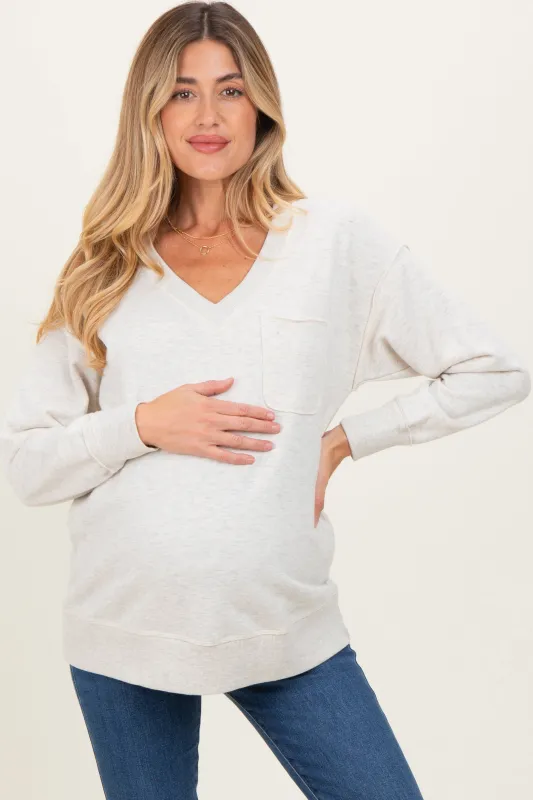 Heather Grey V-Neck Long Sleeve Maternity Pullover Top sold by Pinkblush