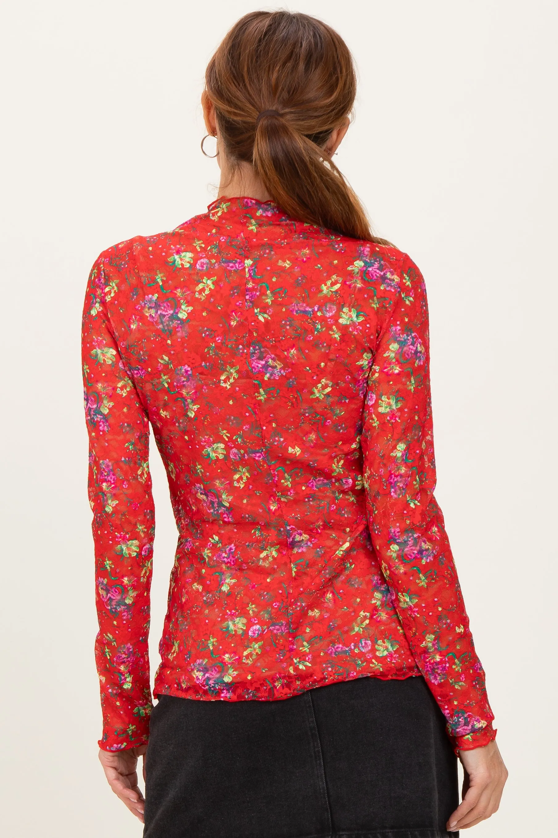 Red Floral Lace Long Sleeve Top sold by Pinkblush product image thumbnail 4