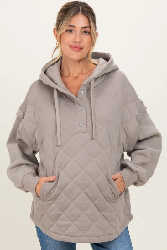 Taupe Quilted Contrast Maternity Button Hoodie sold by Pinkblush