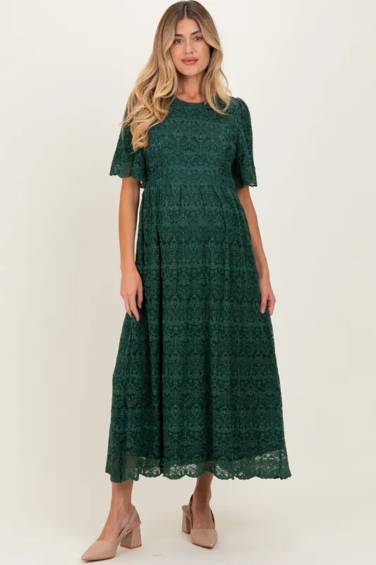 Forest Green Floral Lace Maternity Midi Dress sold by Pinkblush