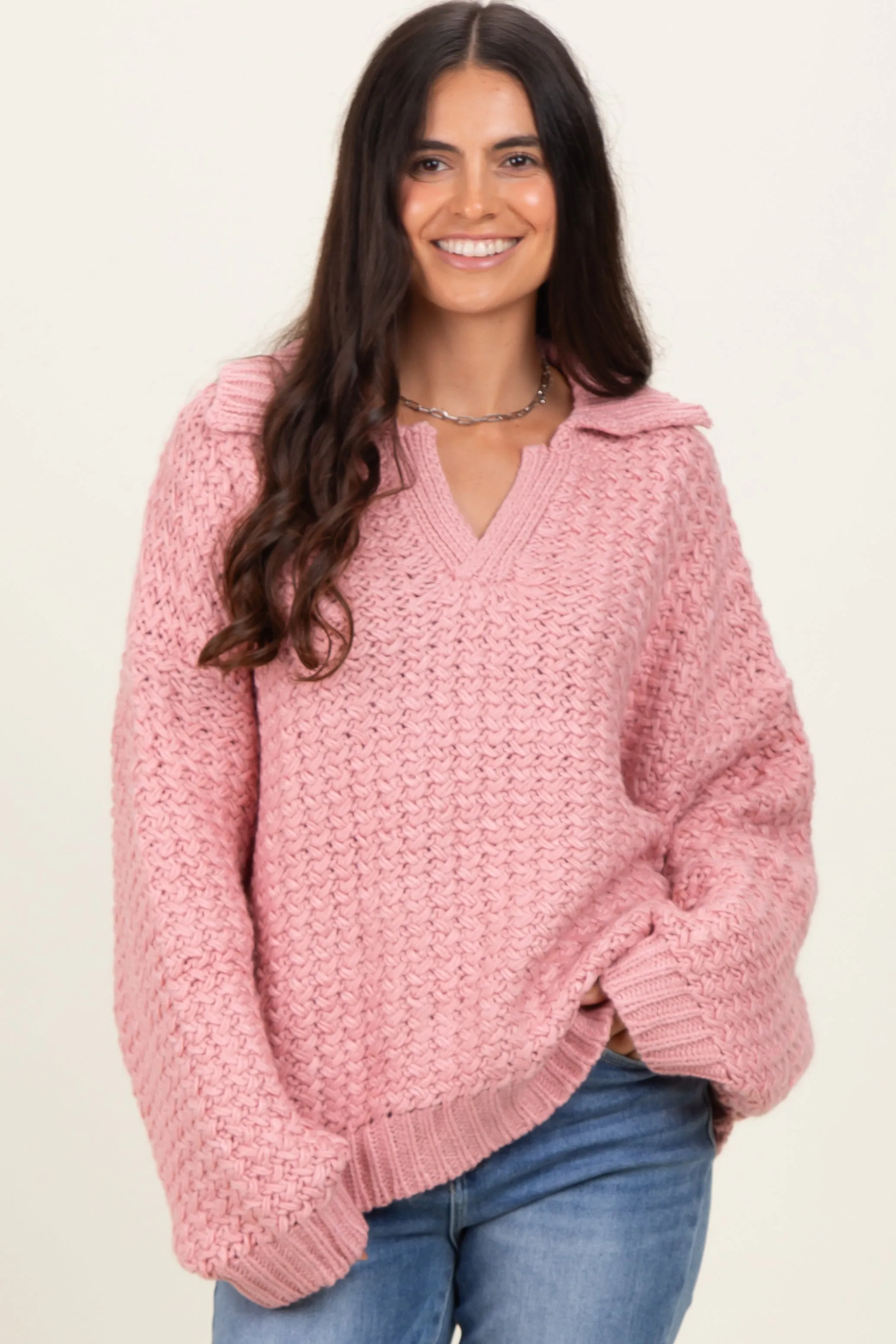 Mauve Collared Cable Knit Maternity Sweater sold by Pinkblush product image thumbnail 4