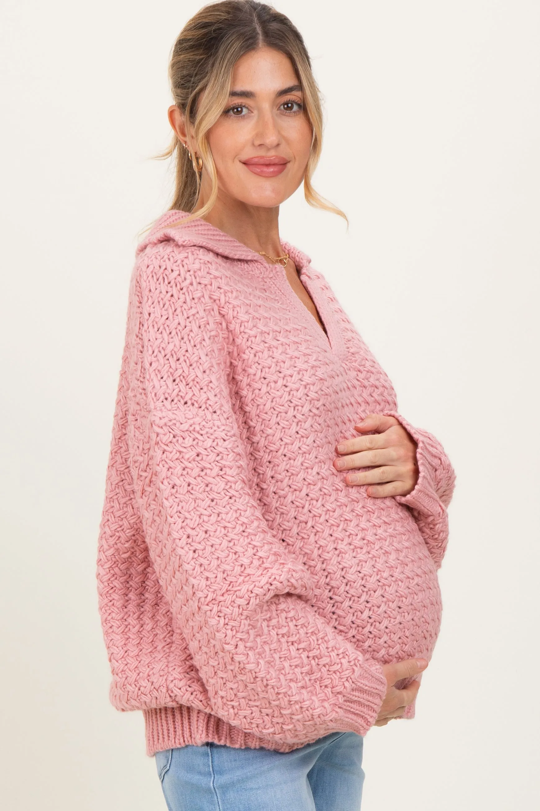Mauve Collared Cable Knit Maternity Sweater sold by Pinkblush product image thumbnail 2