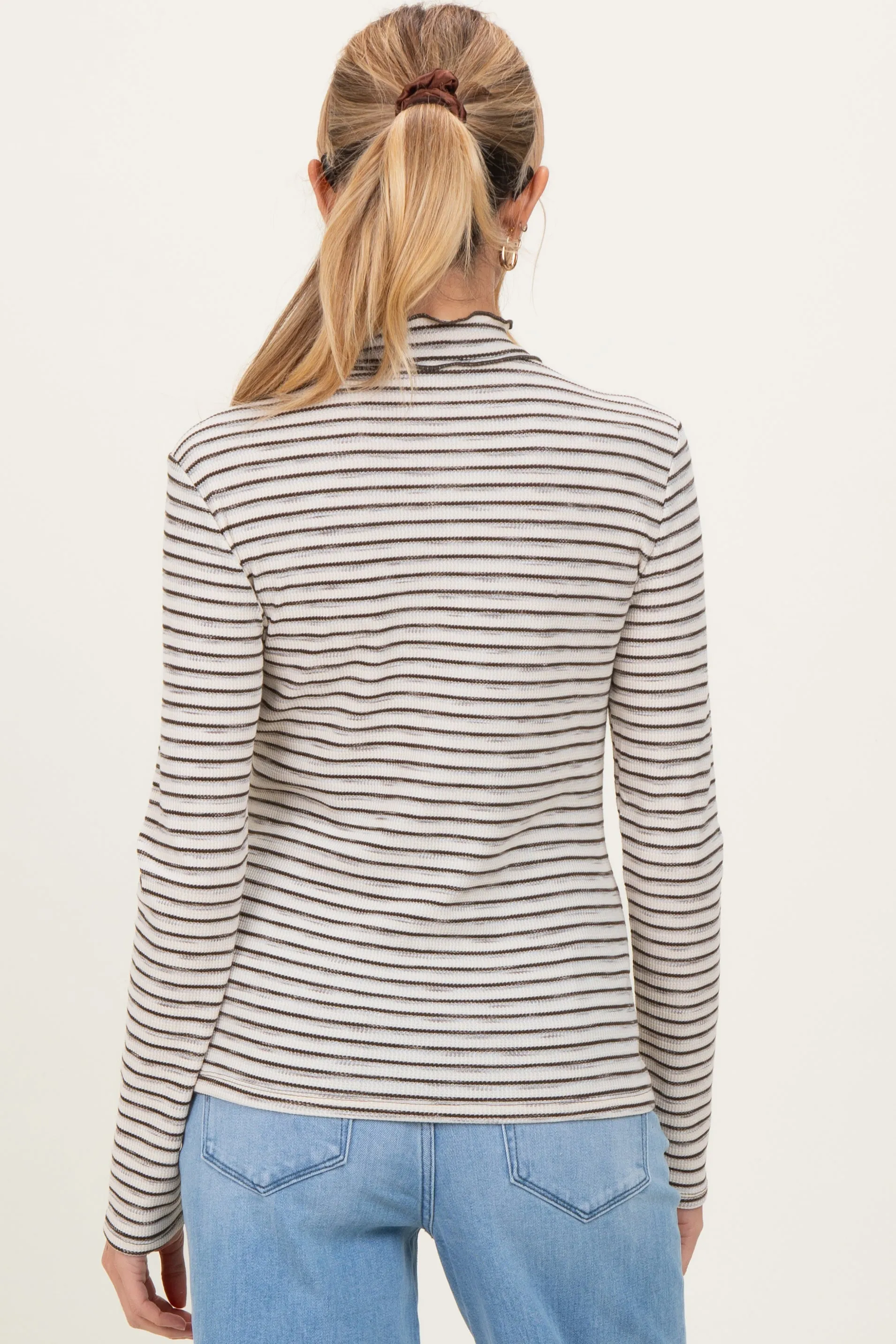 Olive Striped Ribbed Mock Neck Ruffle Hem Maternity Top sold by Pinkblush product image thumbnail 4