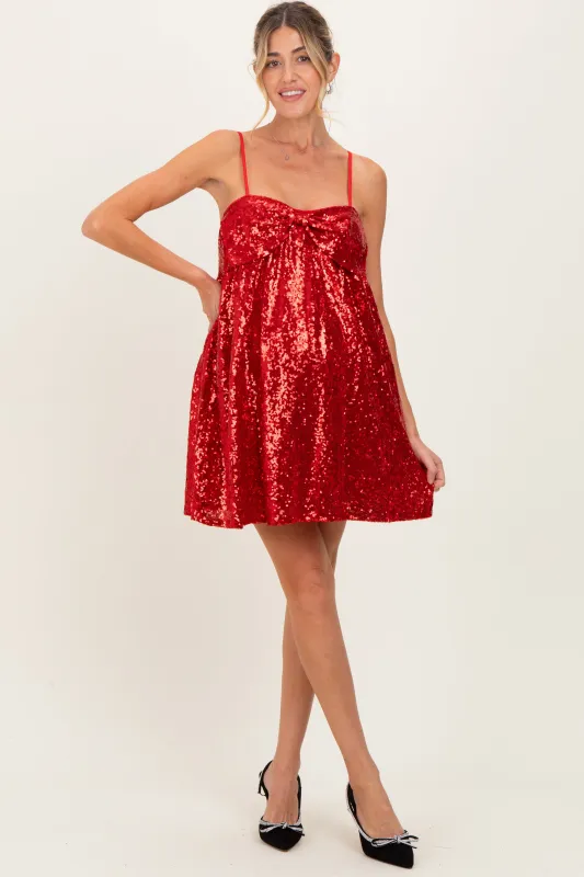 Red Bow Front Sleeveless Sequin Maternity Mini Dress sold by Pinkblush