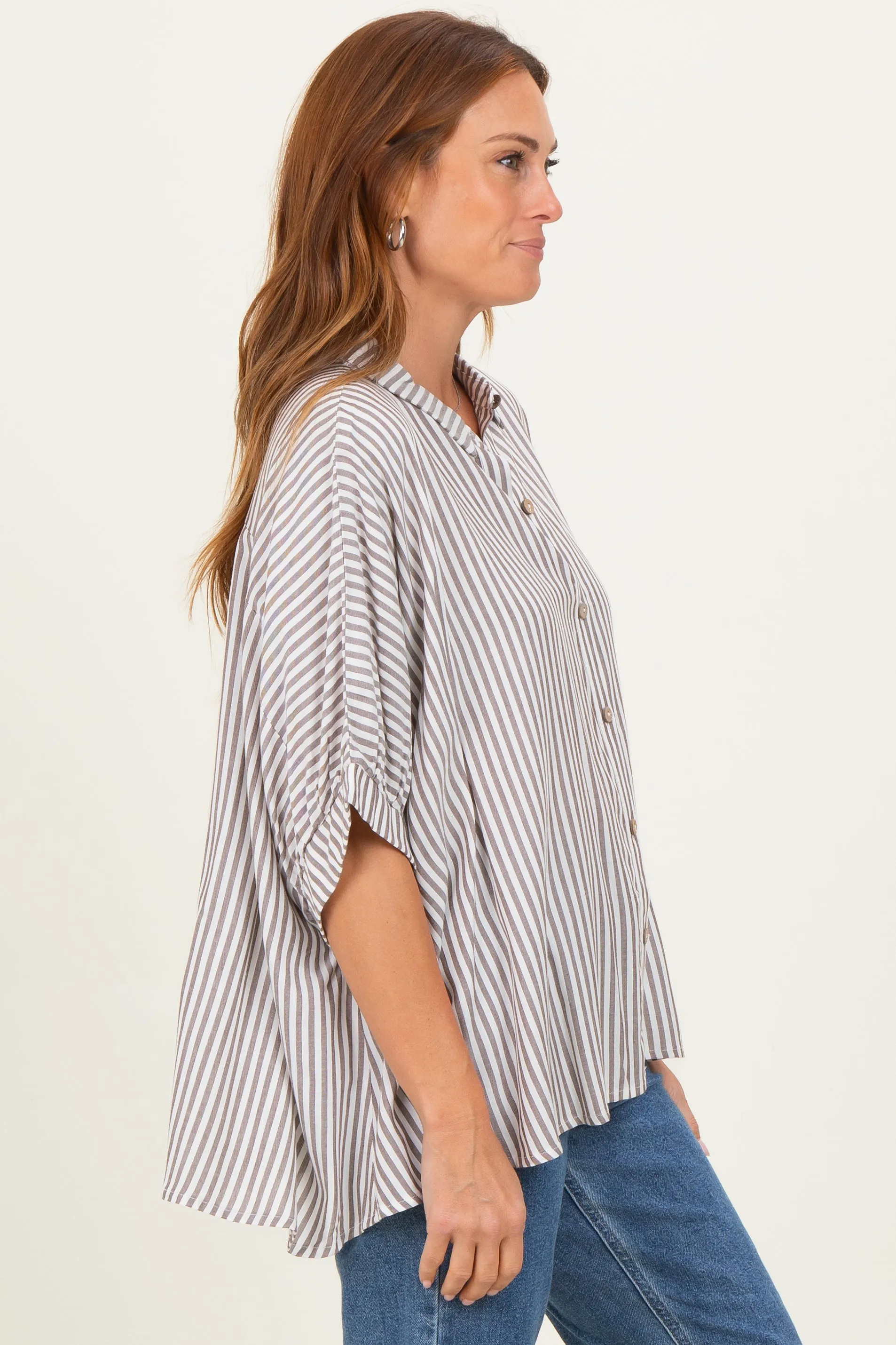 Brown Striped Button Up Dolman Top sold by Pinkblush product image thumbnail 3