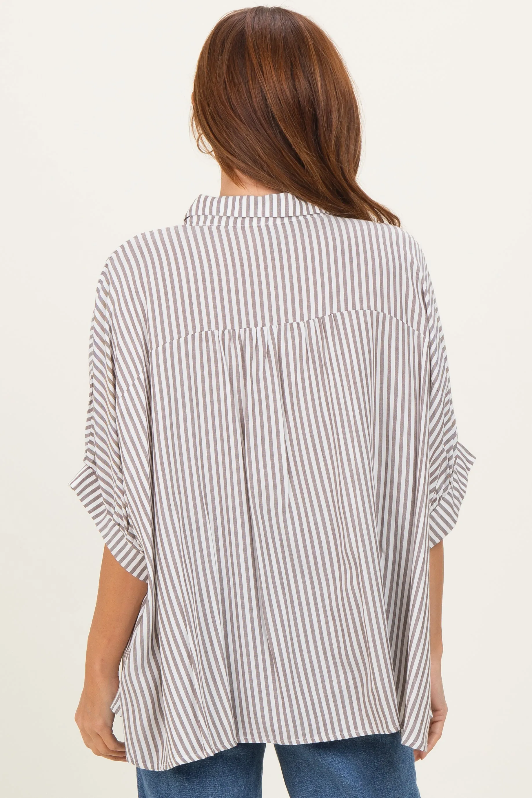 Brown Striped Button Up Dolman Top sold by Pinkblush product image thumbnail 4