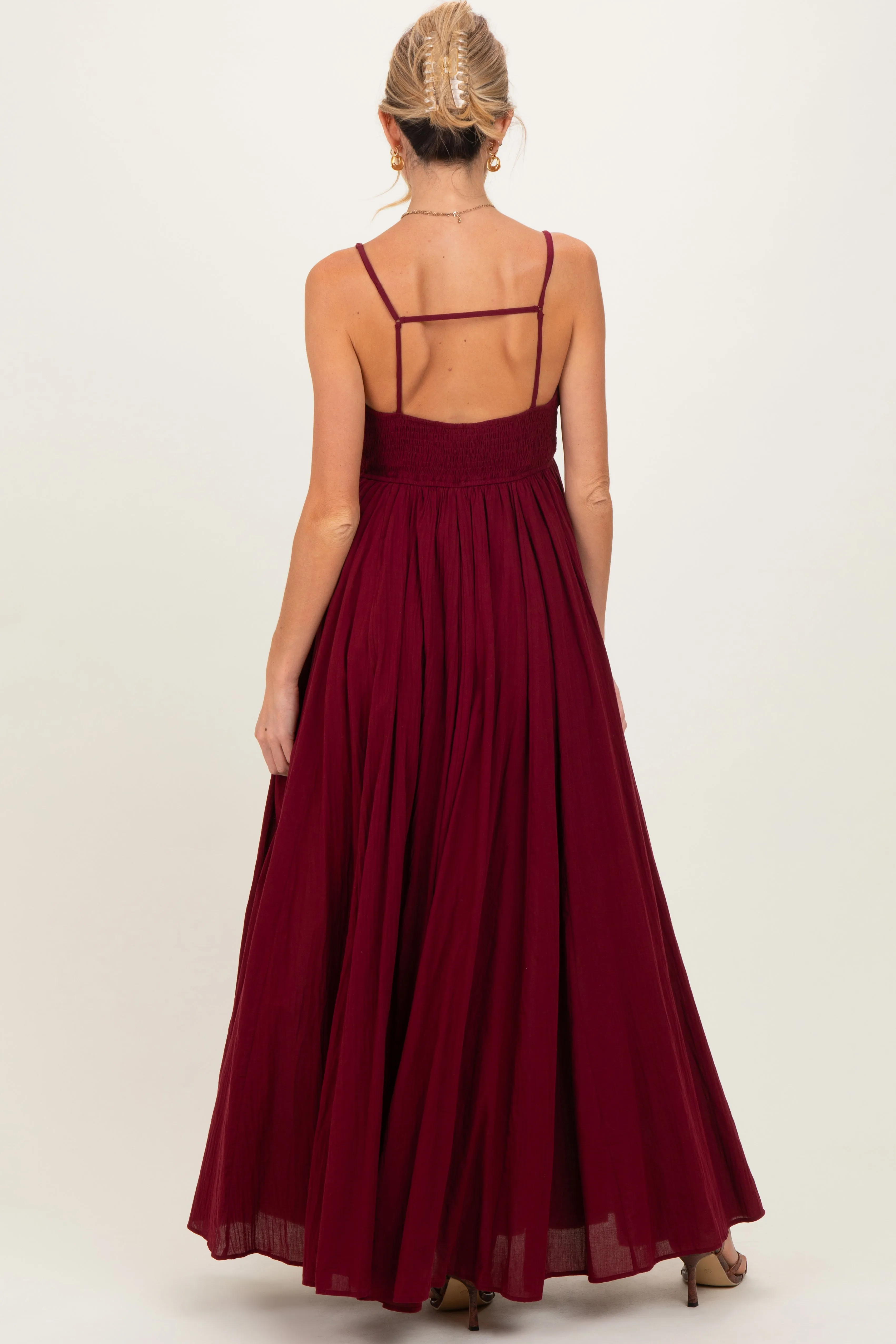 Burgundy Gathered Tie Front Maternity Maxi Dress sold by Pinkblush product image thumbnail 3