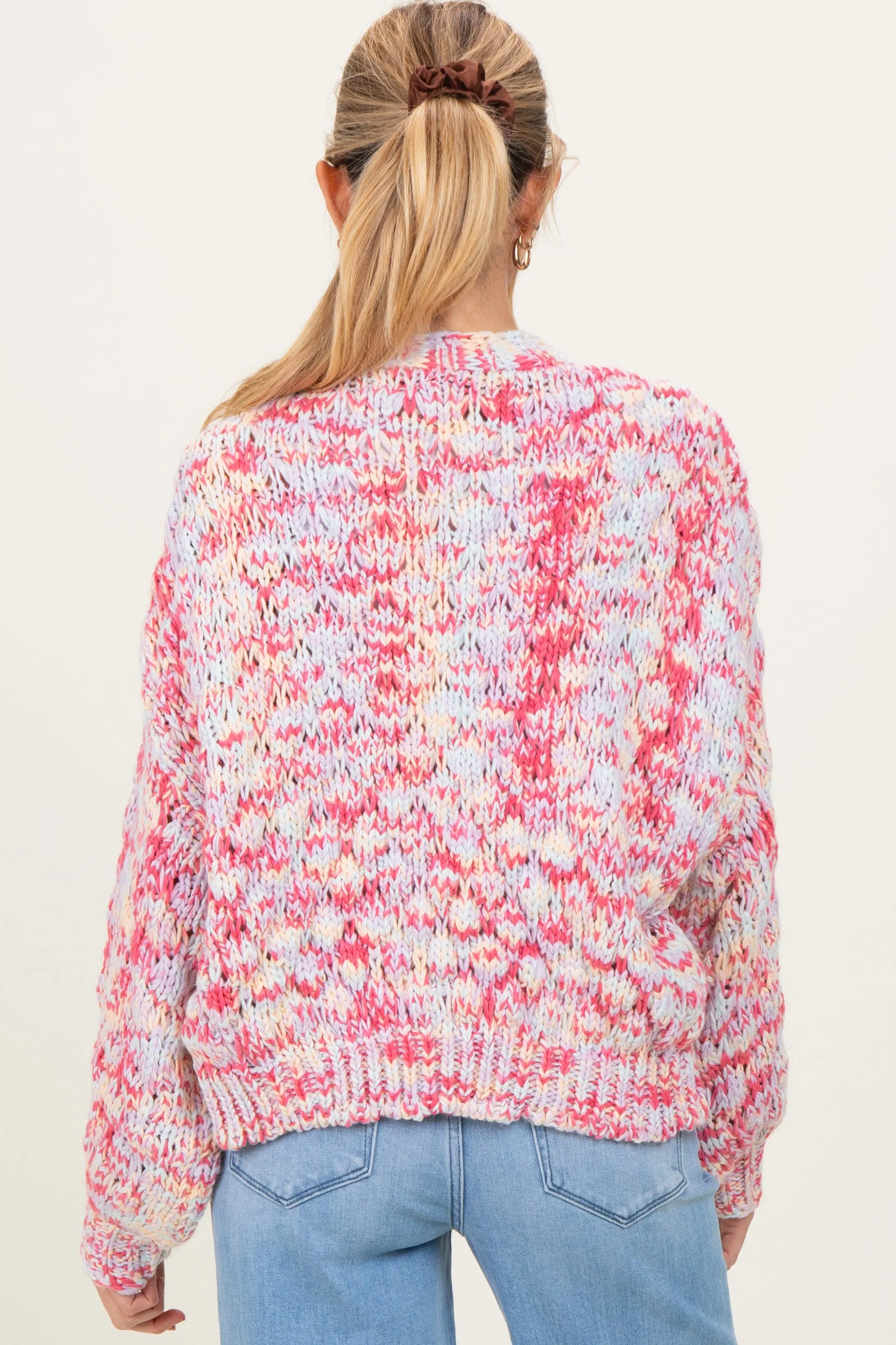 Pink Multicolor Chunky Knit Open Front Maternity Cardigan sold by Pinkblush product image thumbnail 4