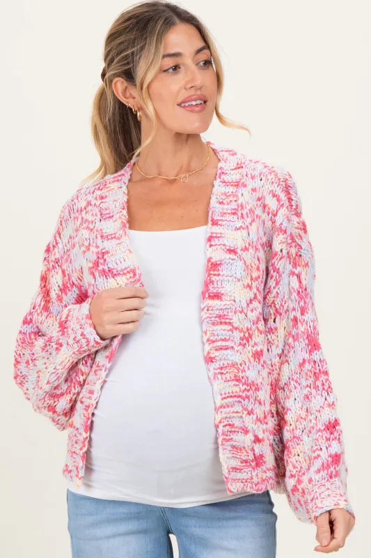 Pink Multicolor Chunky Knit Open Front Maternity Cardigan sold by Pinkblush