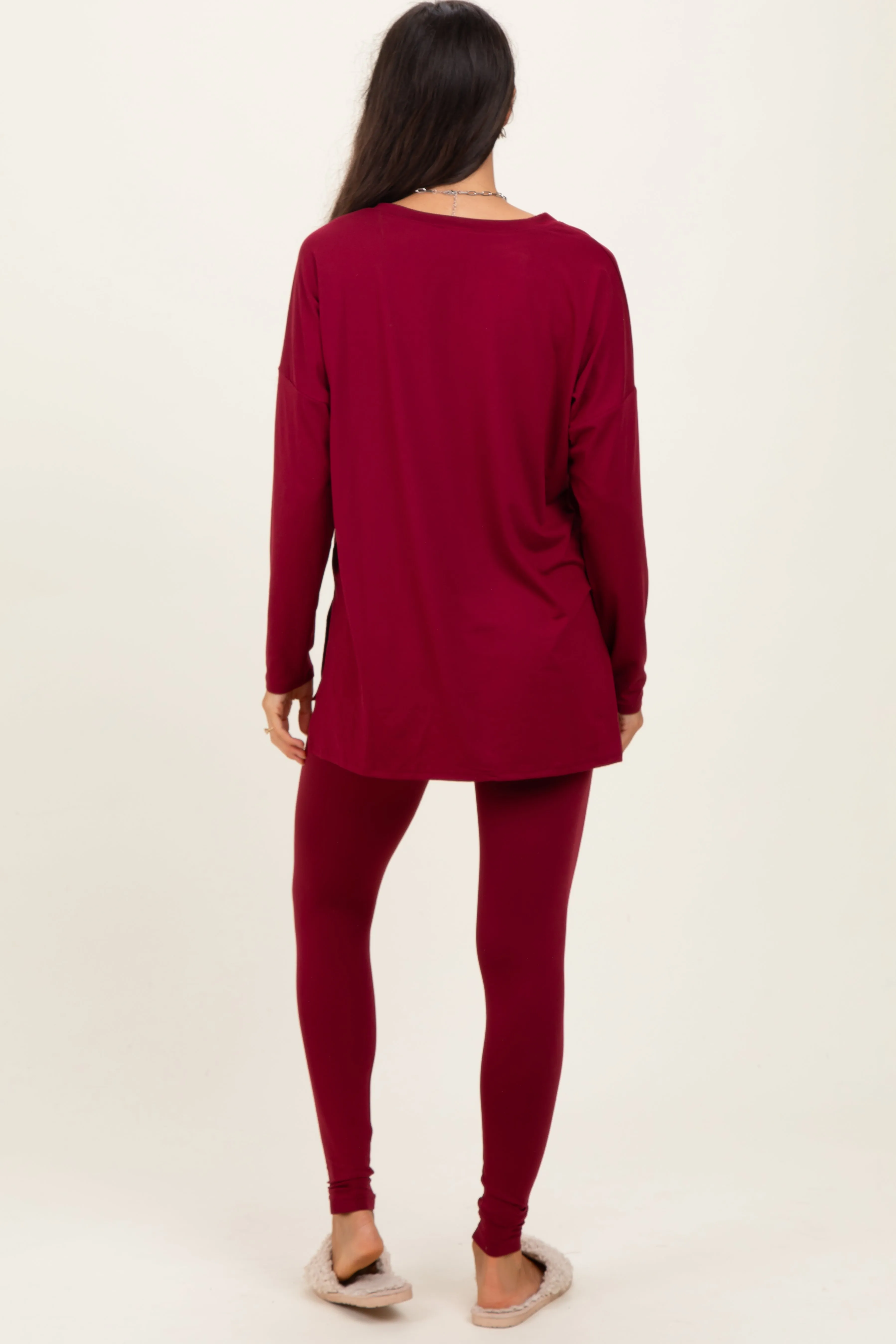 Burgundy Brushed Knit Oversized Top and Legging Set sold by Pinkblush product image thumbnail 4