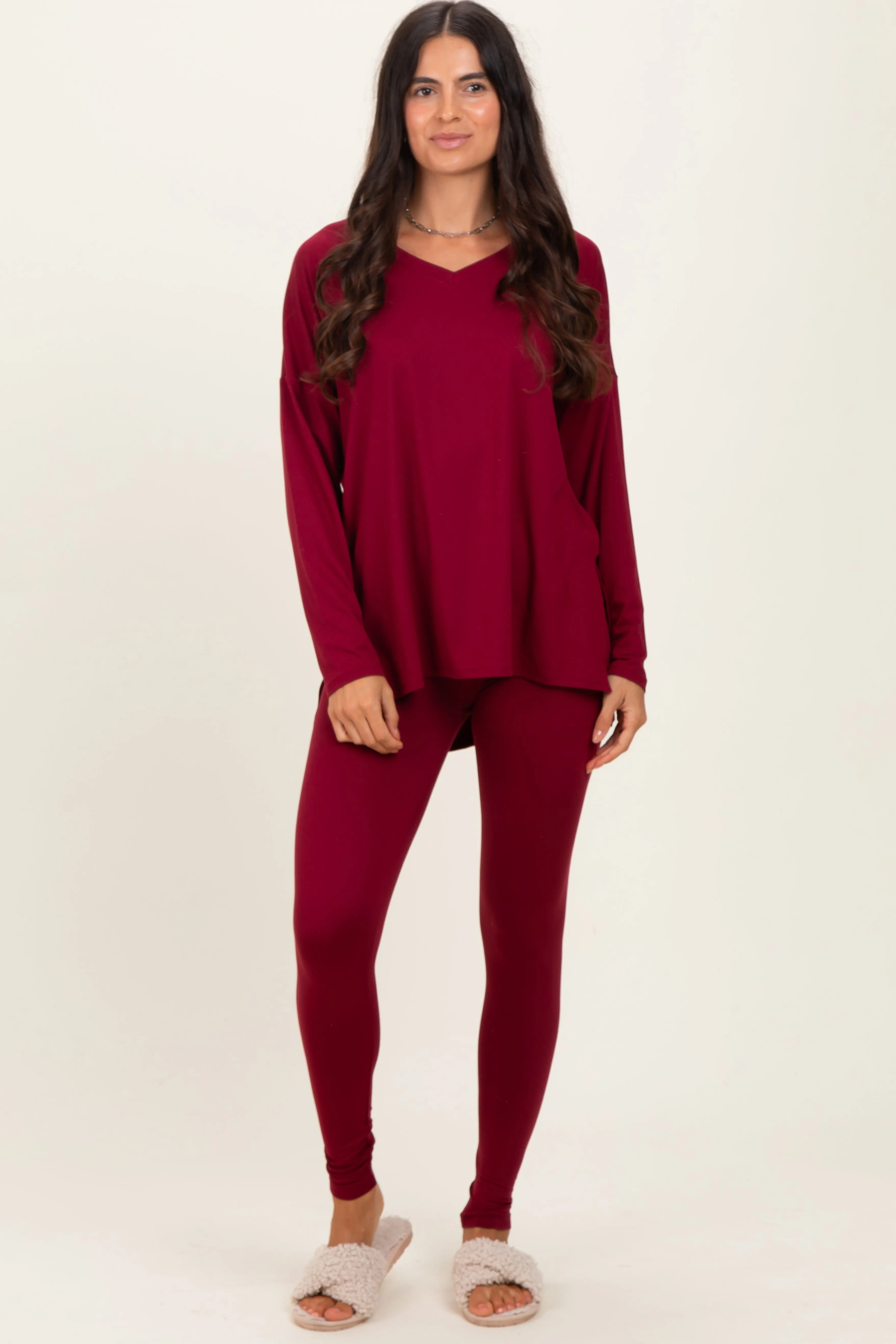 Burgundy Brushed Knit Oversized Top and Legging Set sold by Pinkblush