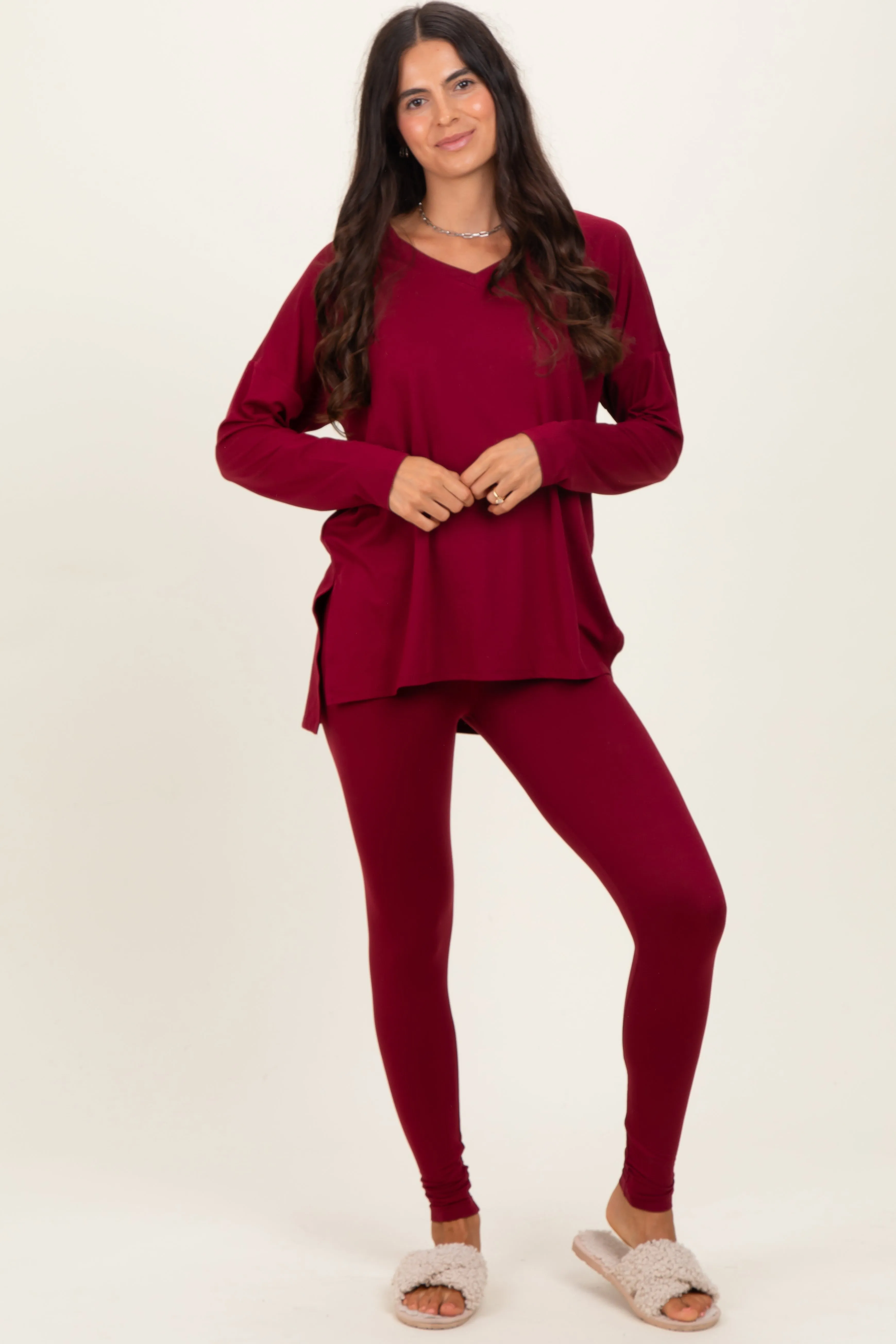Burgundy Brushed Knit Oversized Top and Legging Set sold by Pinkblush product image thumbnail 2