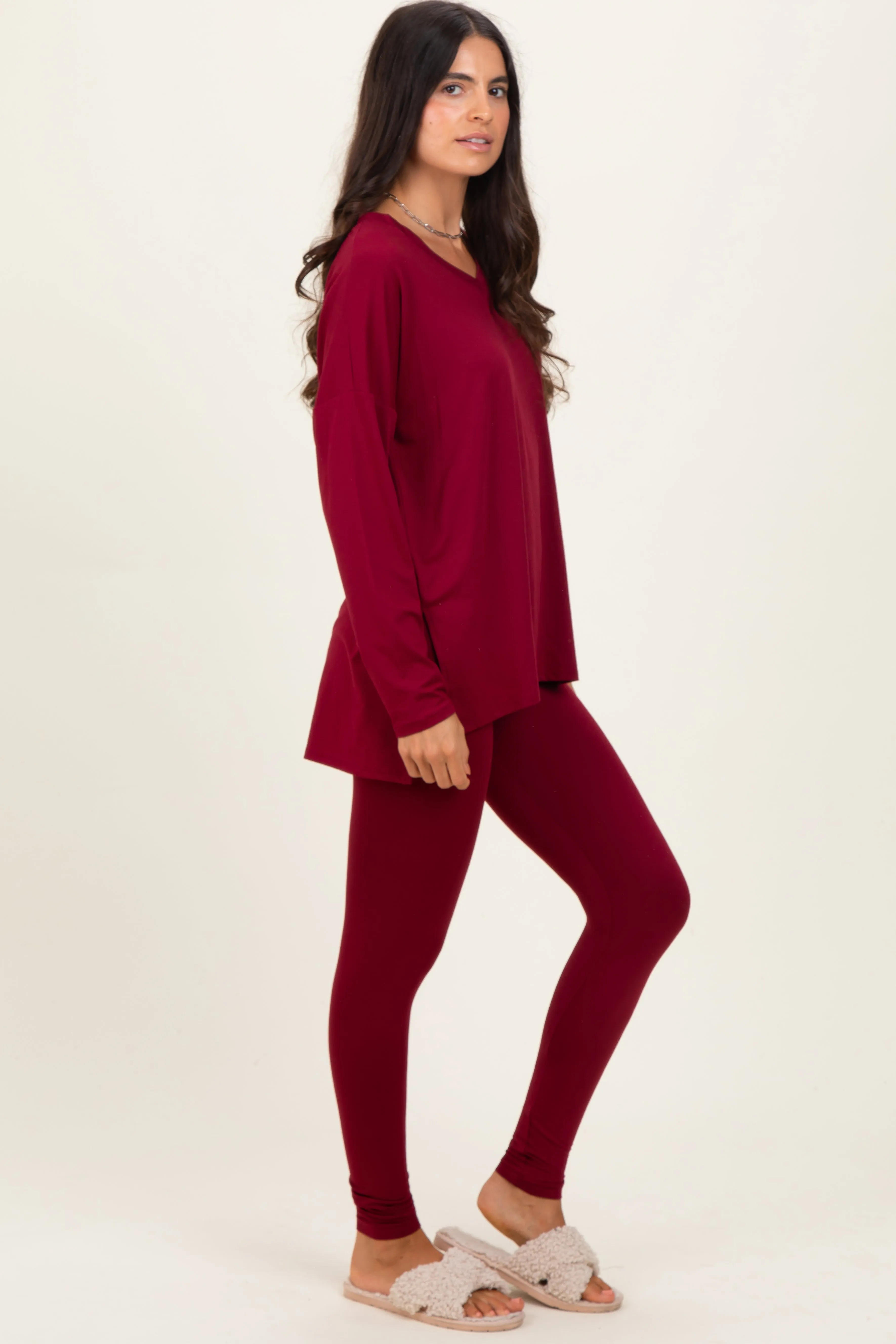 Burgundy Brushed Knit Oversized Top and Legging Set sold by Pinkblush product image thumbnail 3