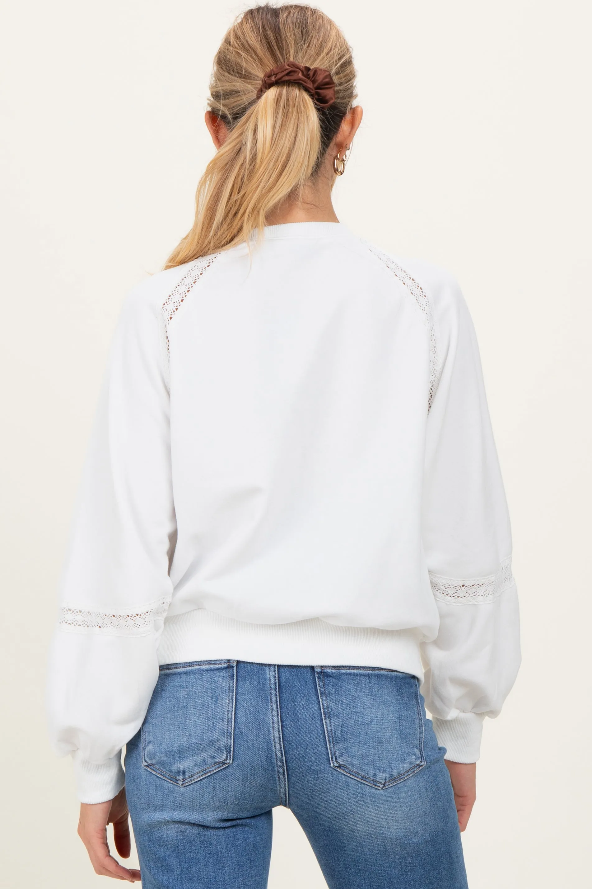 Ivory Crochet Lace Detail Maternity Oversized Sweatshirt sold by Pinkblush product image thumbnail 4