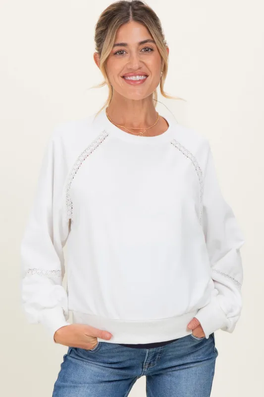 Ivory Crochet Lace Detail Maternity Oversized Sweatshirt sold by Pinkblush