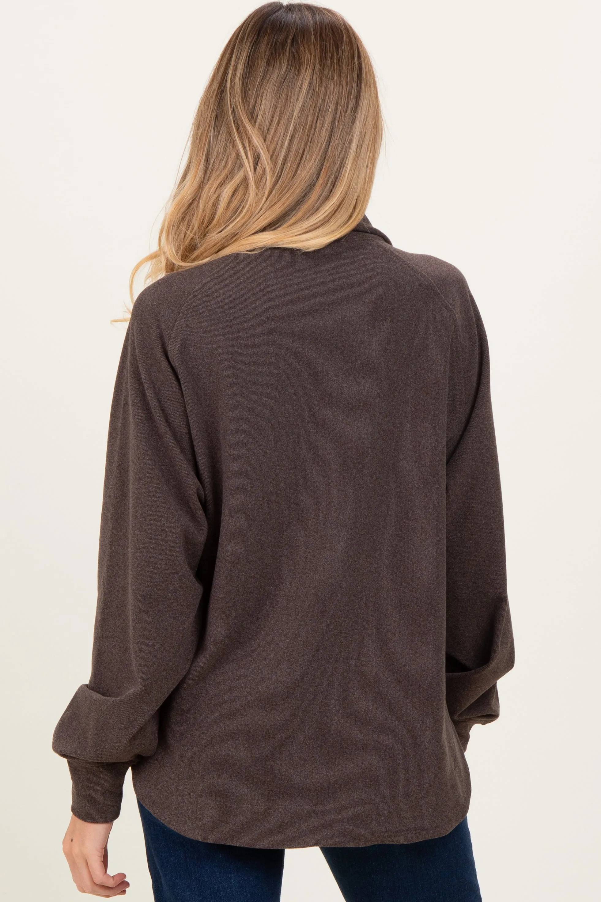 Brown Brushed Knit Button Collar Maternity Pullover sold by Pinkblush product image thumbnail 4