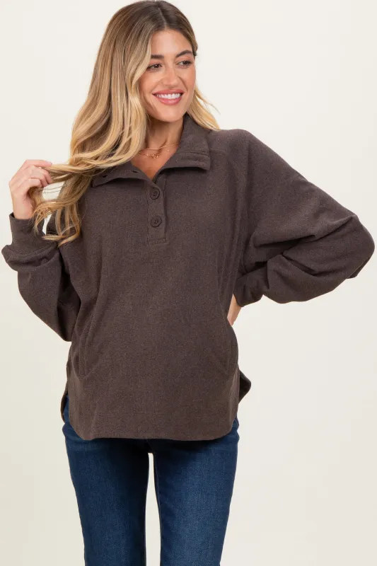 Brown Brushed Knit Button Collar Maternity Pullover sold by Pinkblush